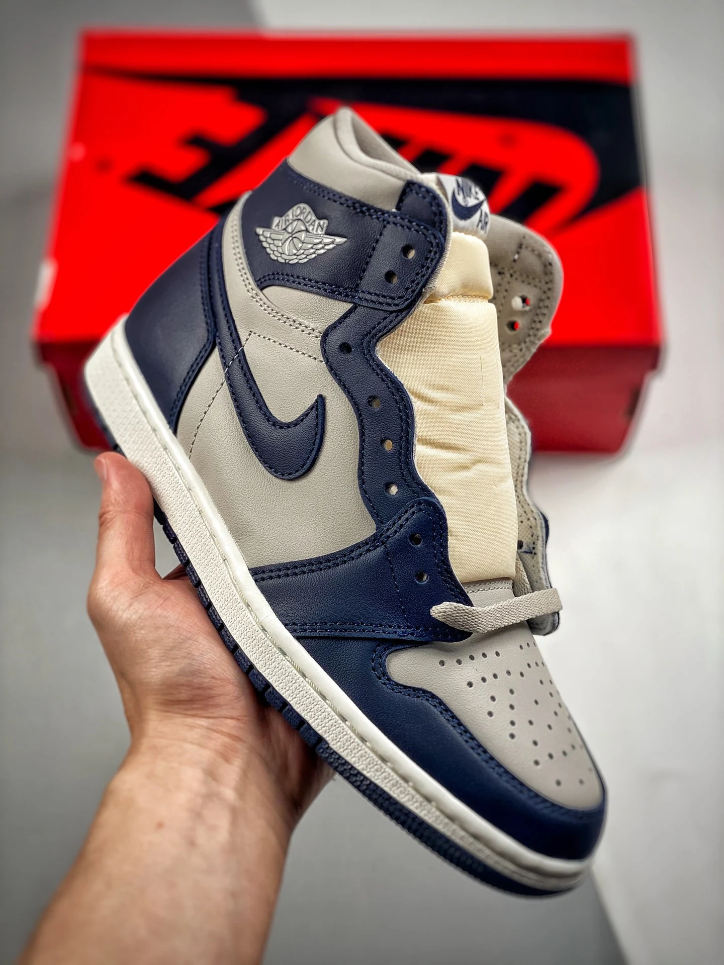 Air Jordan 1 High 85 Georgetown College Navy White Tech Grey For Sale