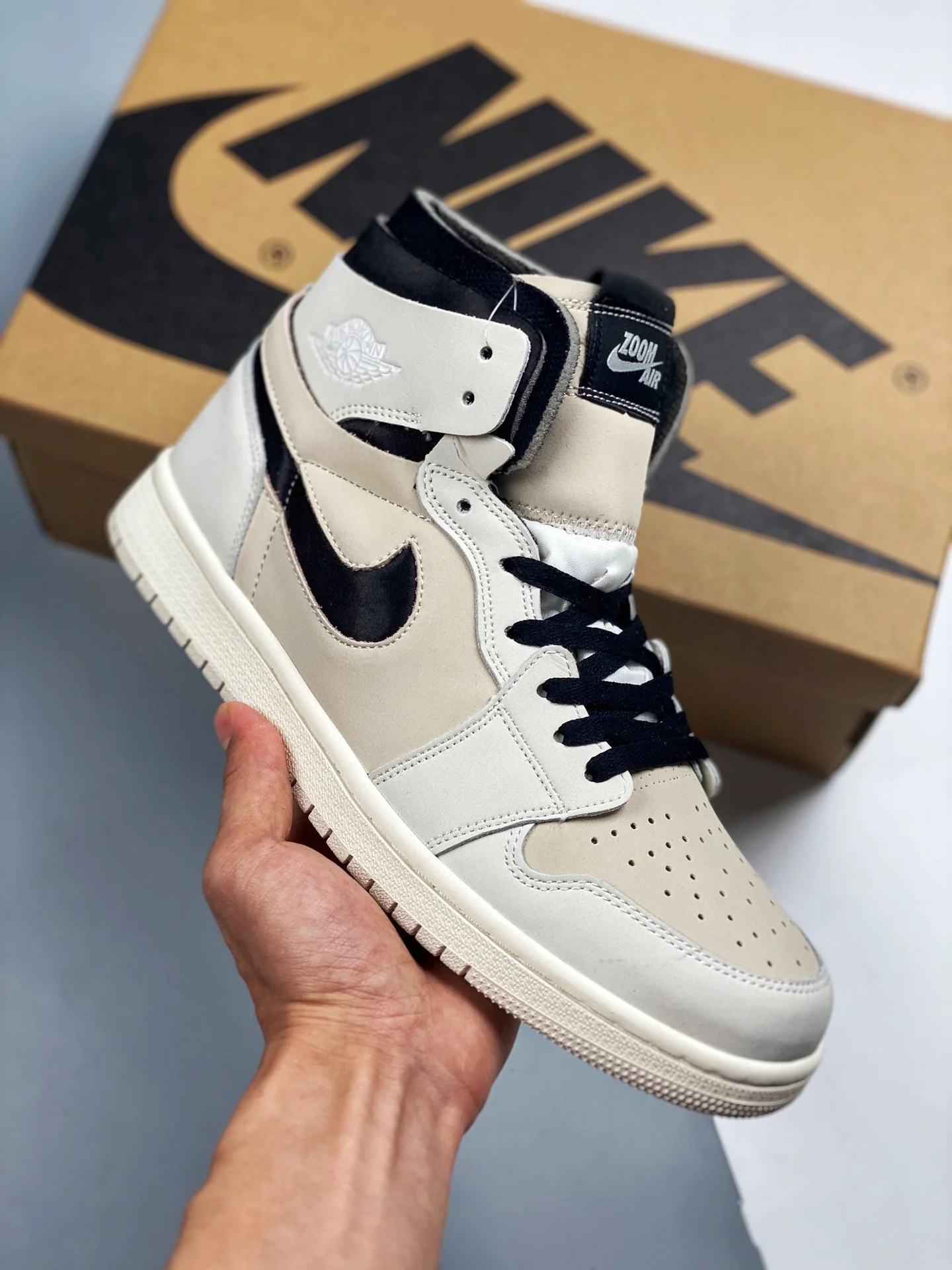 Air Jordan 1 High Zoom CMFT White Black-Light Orewood Brown For Sale