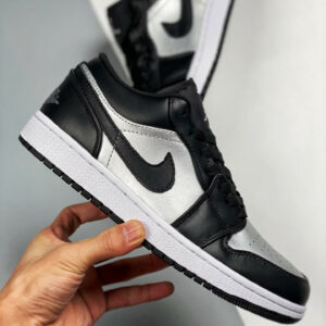 Air Jordan 1 Low Silver Toe Black Metallic Silver-White For Sale