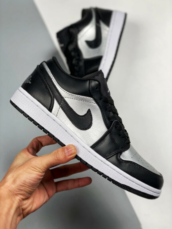 Air Jordan 1 Low Silver Toe Black Metallic Silver-White For Sale