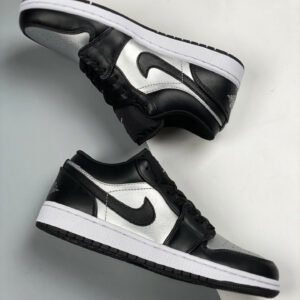 Air Jordan 1 Low Silver Toe Black Metallic Silver-White For Sale