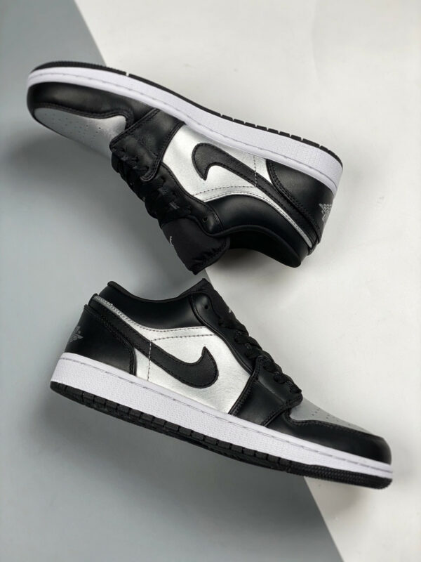 Air Jordan 1 Low Silver Toe Black Metallic Silver-White For Sale