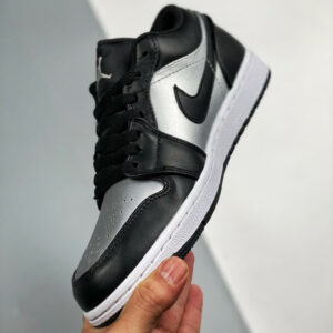 Air Jordan 1 Low Silver Toe Black Metallic Silver-White For Sale