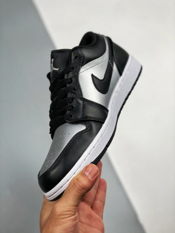 Air Jordan 1 Low Silver Toe Black Metallic Silver-White For Sale