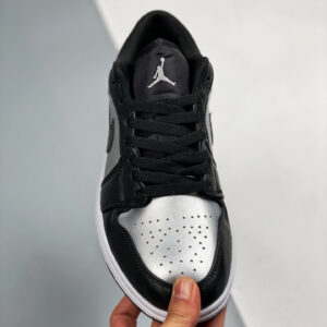 Air Jordan 1 Low Silver Toe Black Metallic Silver-White For Sale