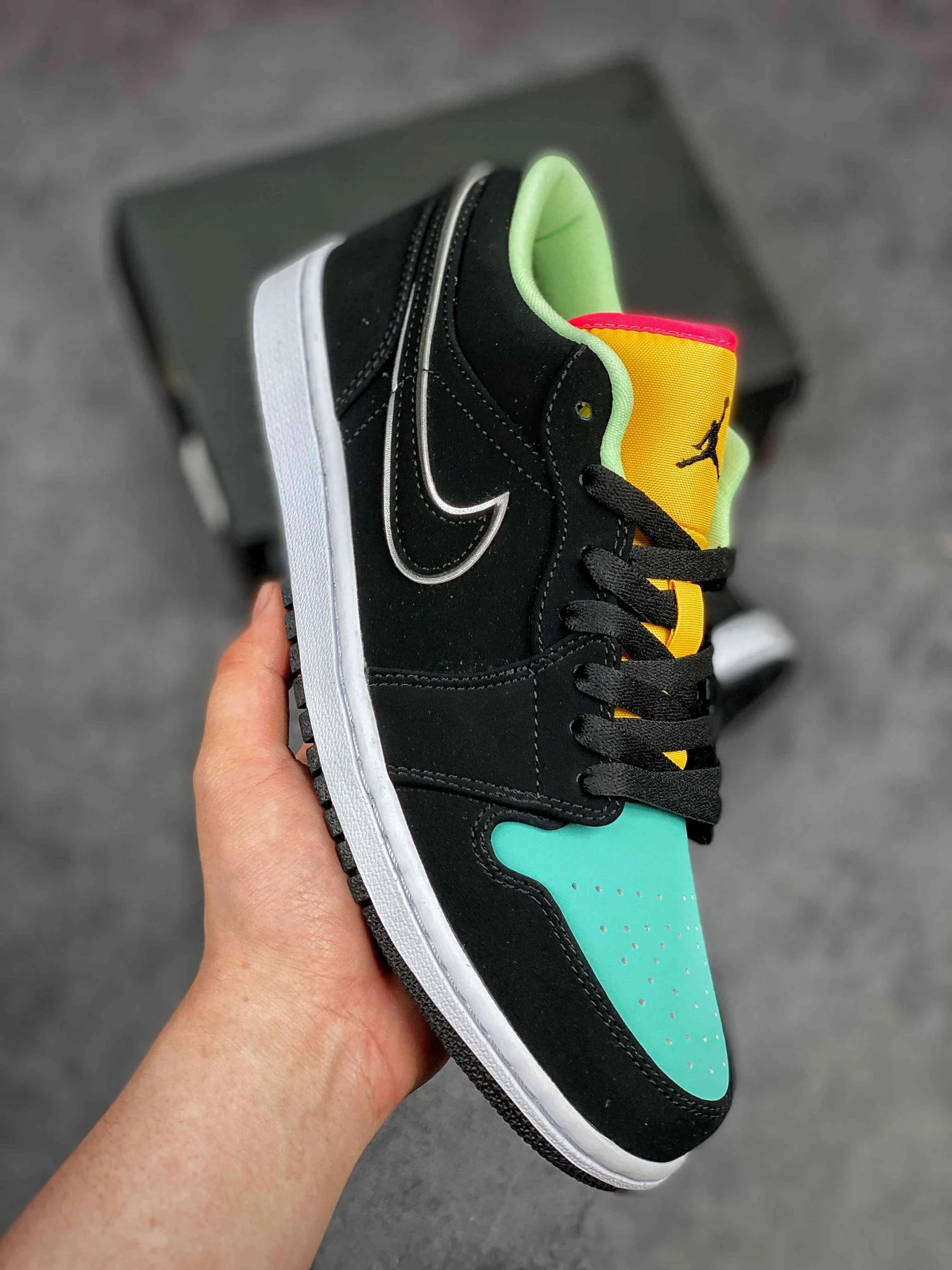 Air Jordan 1 Low Black Aurora GreenLaser Orange For Sale