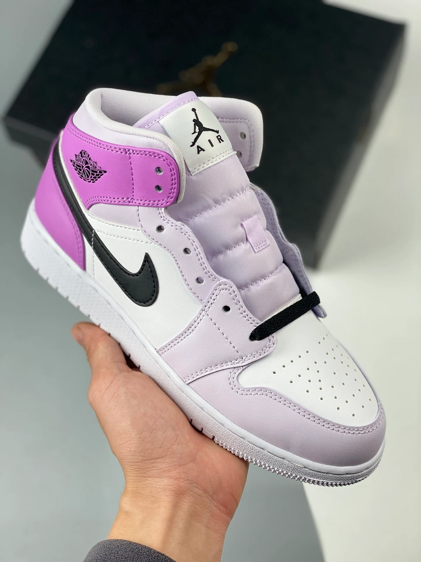 Air Jordan 1 Mid Barely Grape Black-White DQ8423-501 For Sale