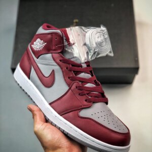 Air Jordan 1 Mid Cherrywood Red Cement Grey White For Sale