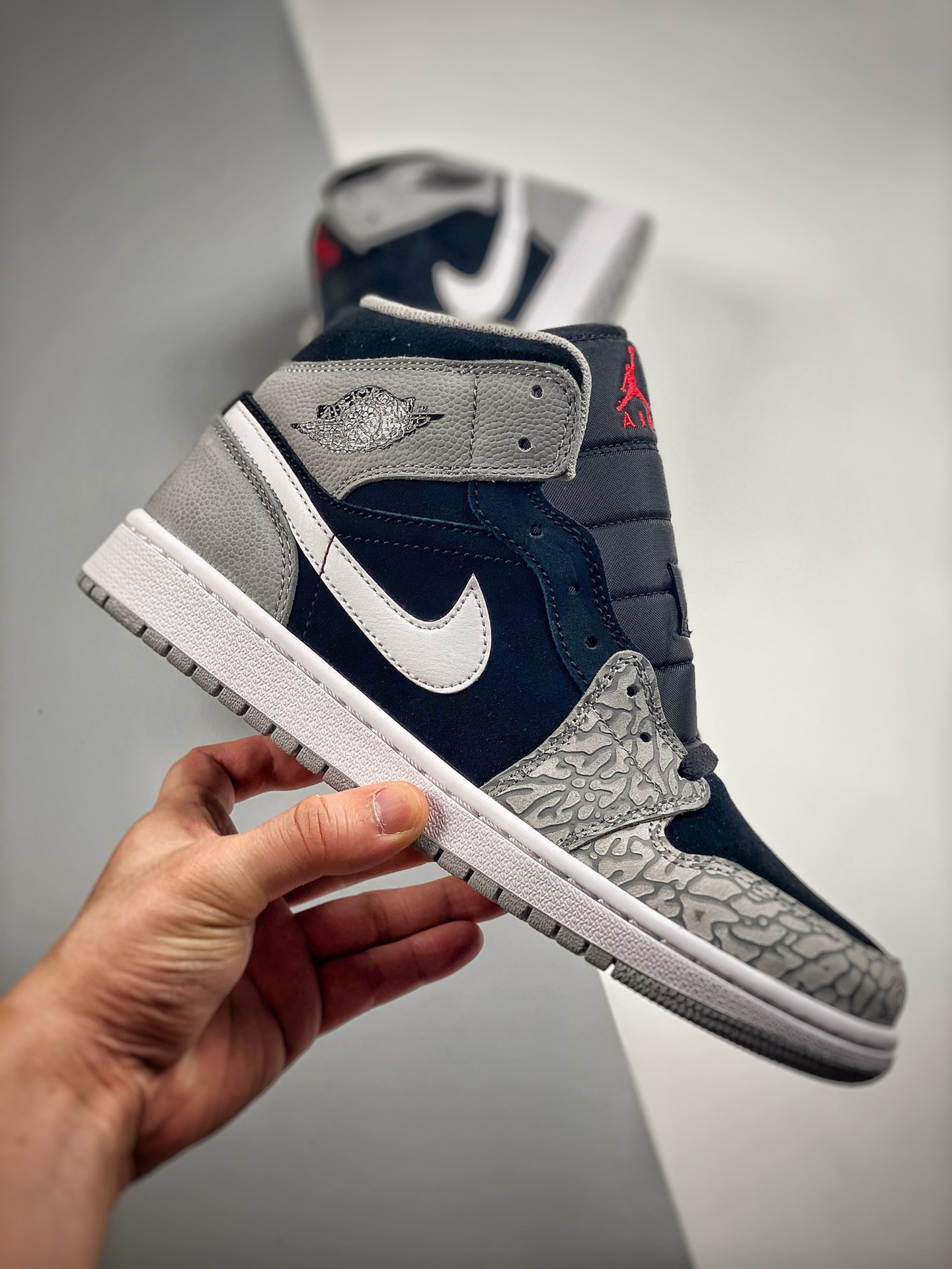 Air Jordan 1 Mid Elephant Print Black Grey-White DM1200-016 For Sale