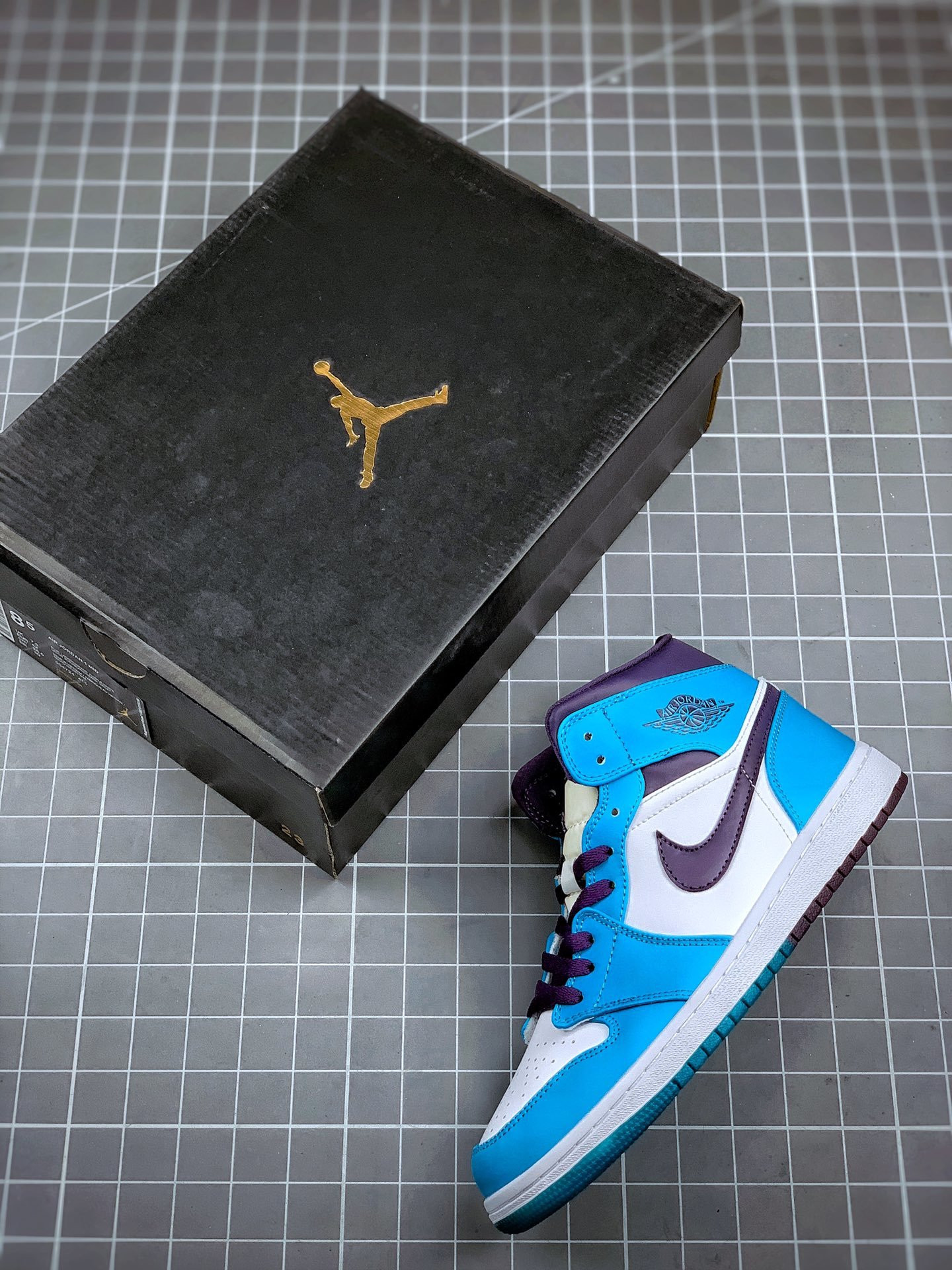 Air Jordan 1 Mid Hornets Blue Lagoon Grand Purple White For Sale