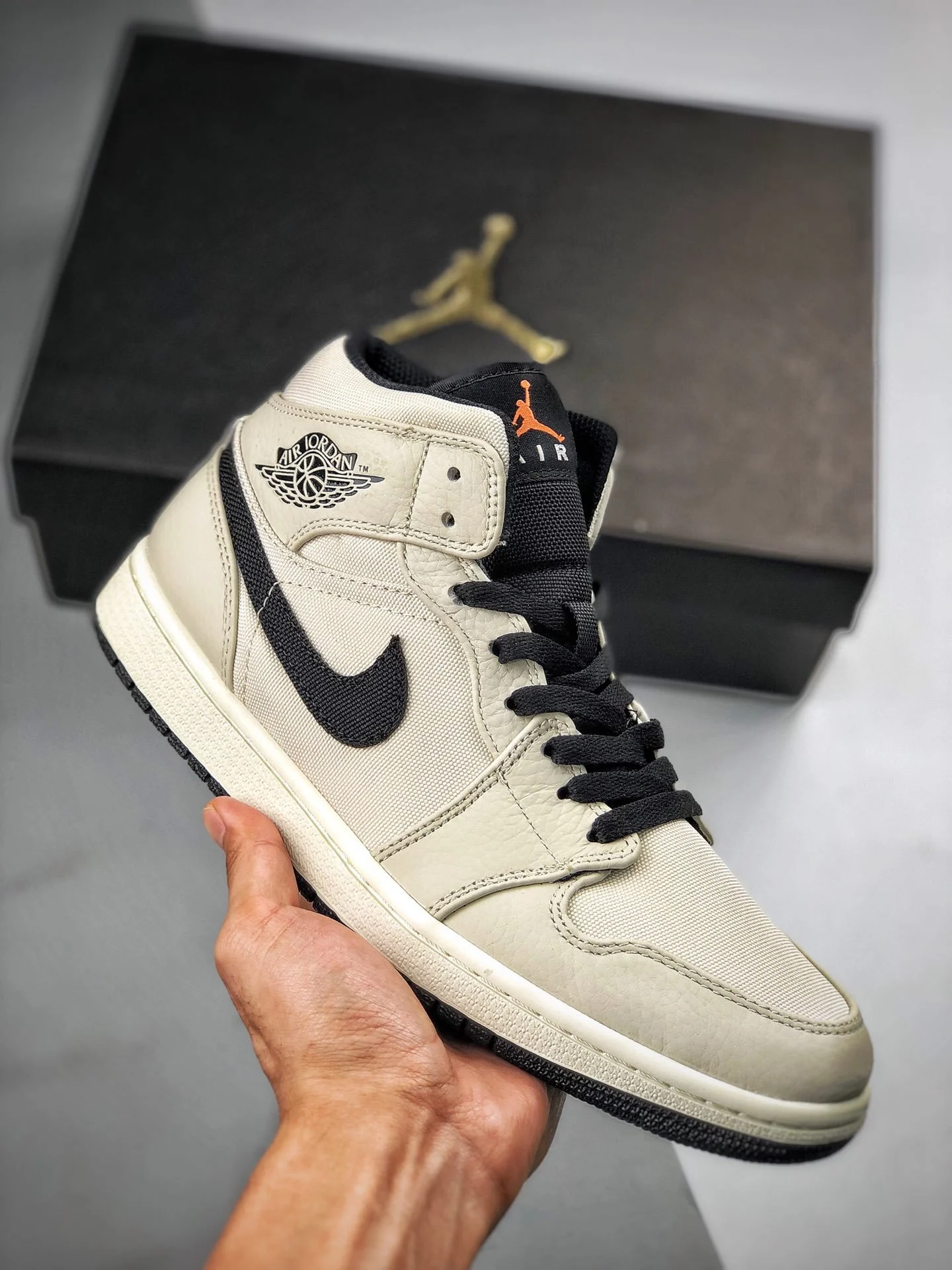 Air Jordan 1 Mid Light Bone Cone-Black-Sail On Sale