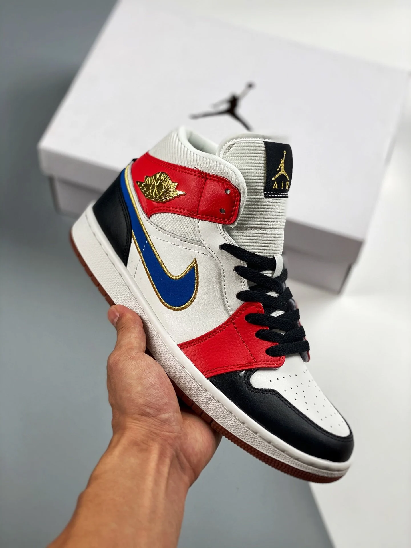 Air Jordan 1 Mid Sail Red Black Blue Gold DC1426-100 For Sale