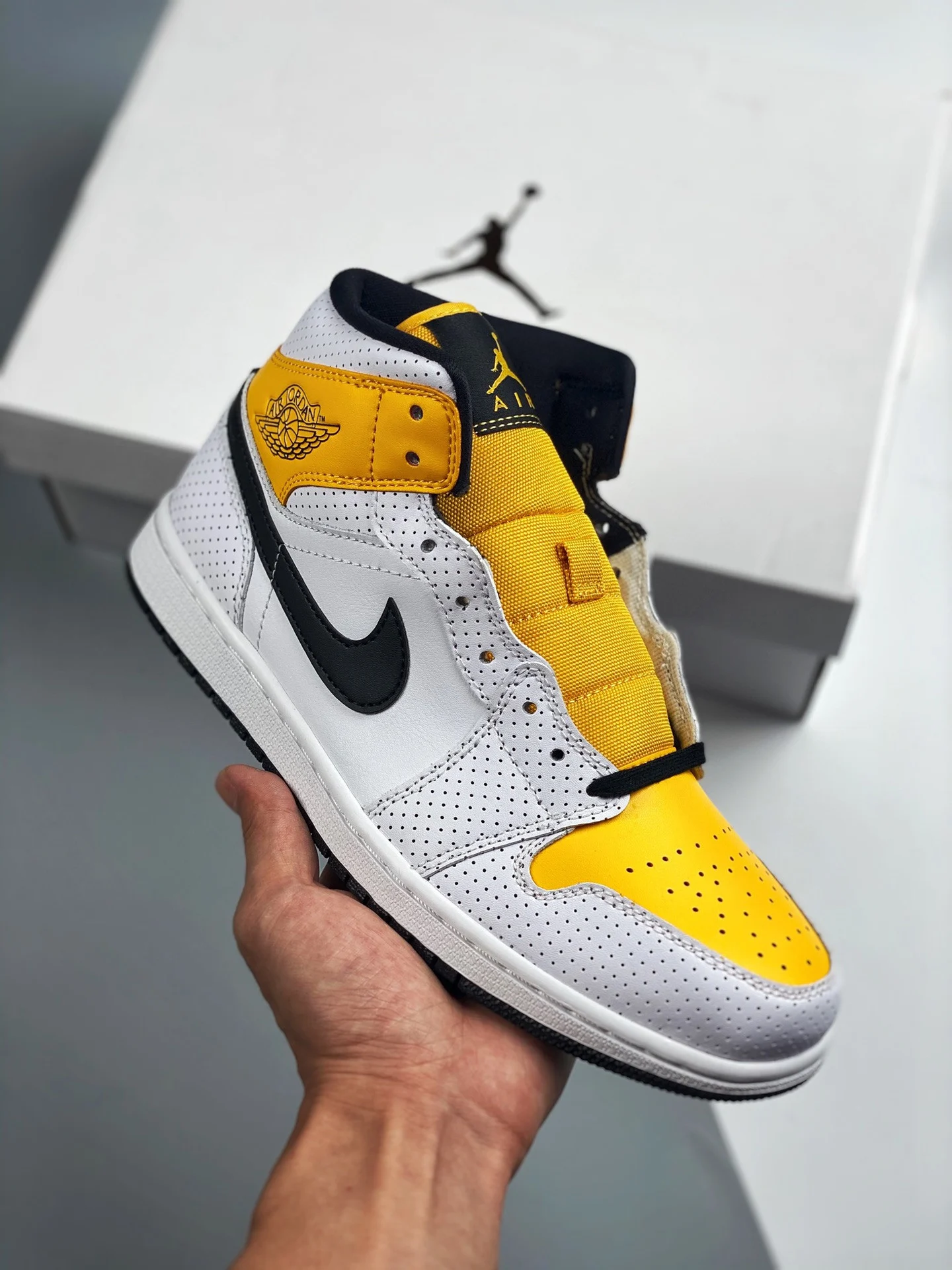 Air Jordan 1 Mid White Black-University Gold For Sale