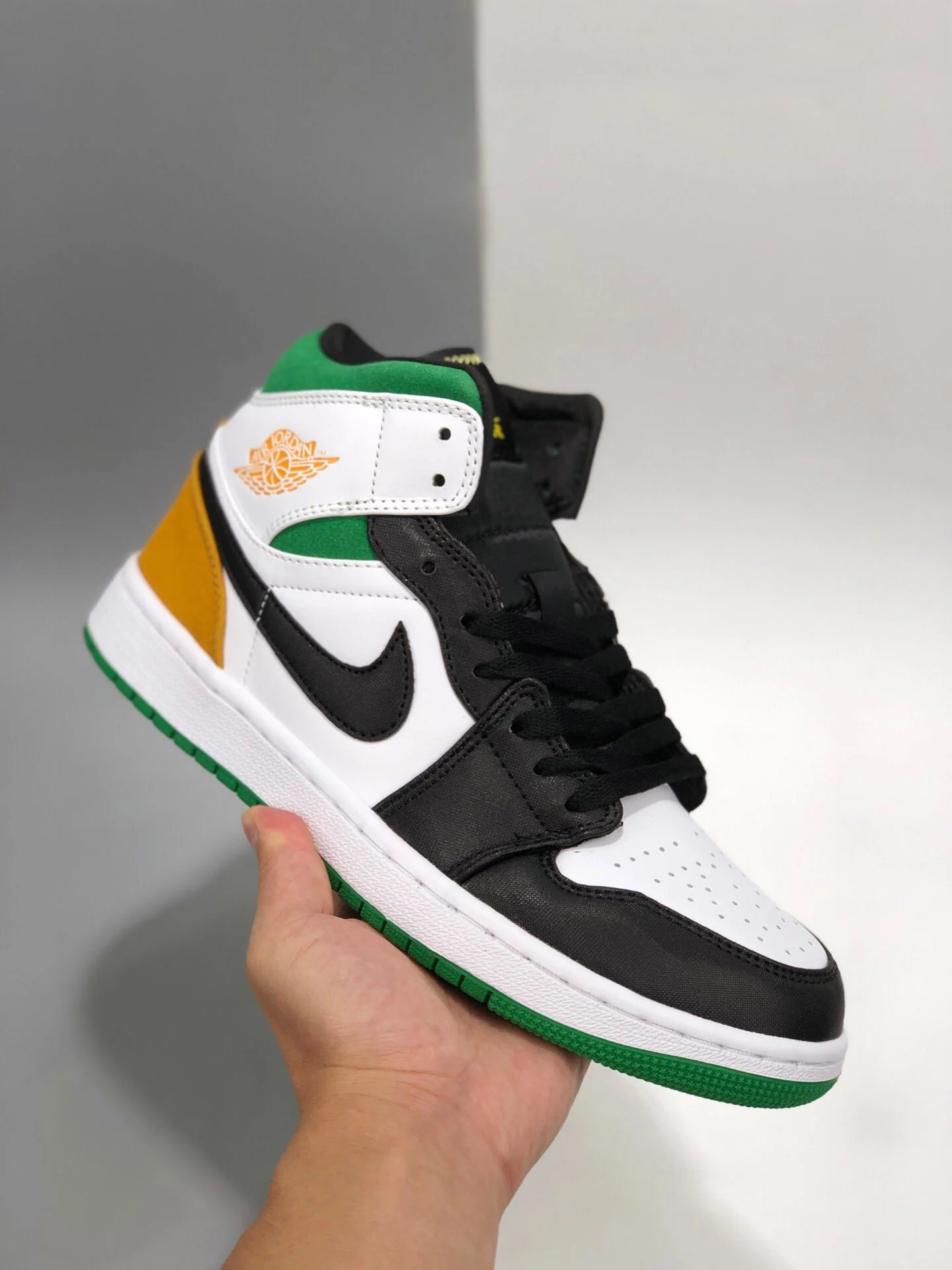 Air Jordan 1 Mid White Laser Orange-Black-Lucky Green For Sale