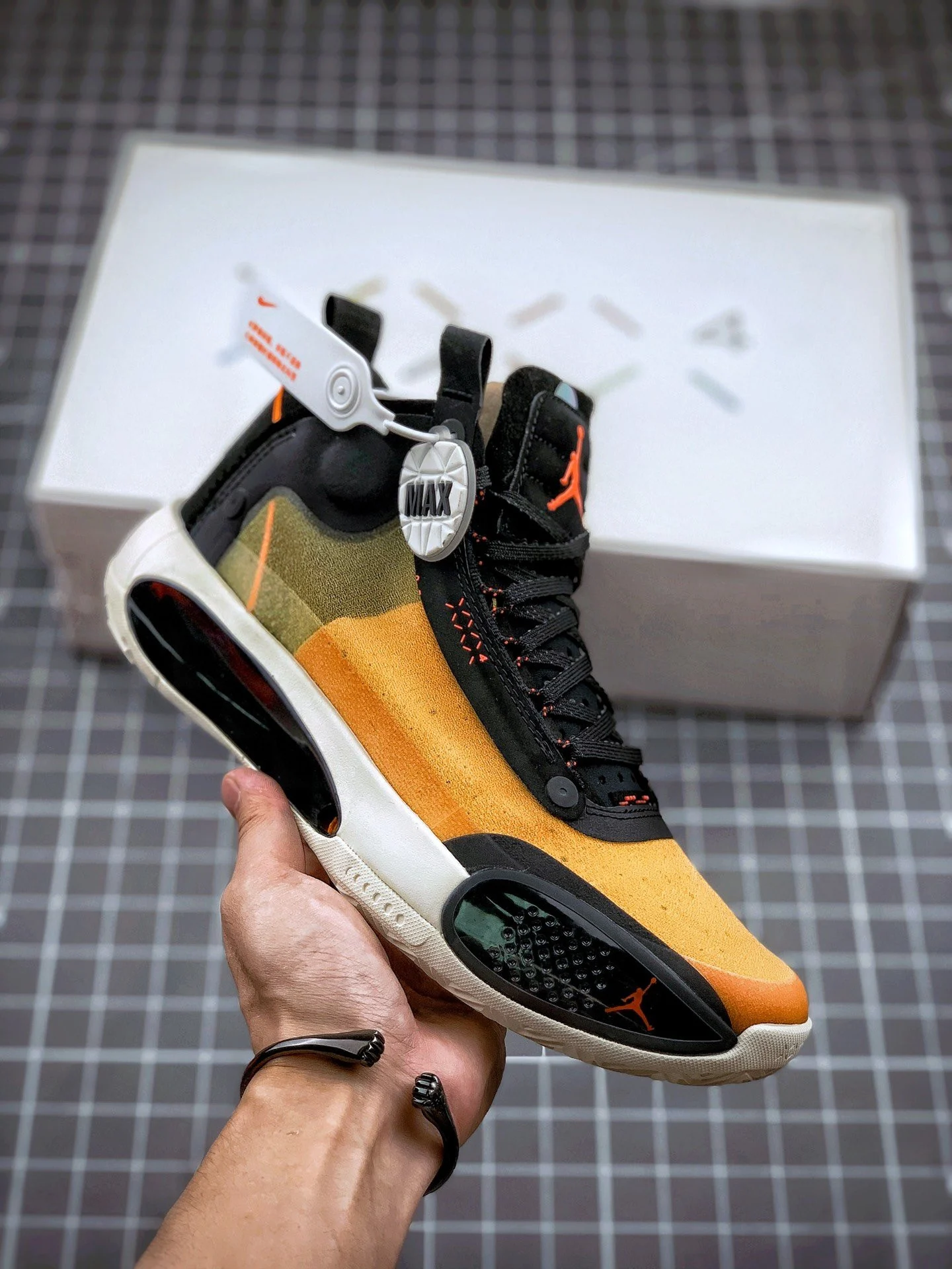 Air Jordan 34 Amber Rise Black-Sail-Metallic Silver AR3240-800 On Sale