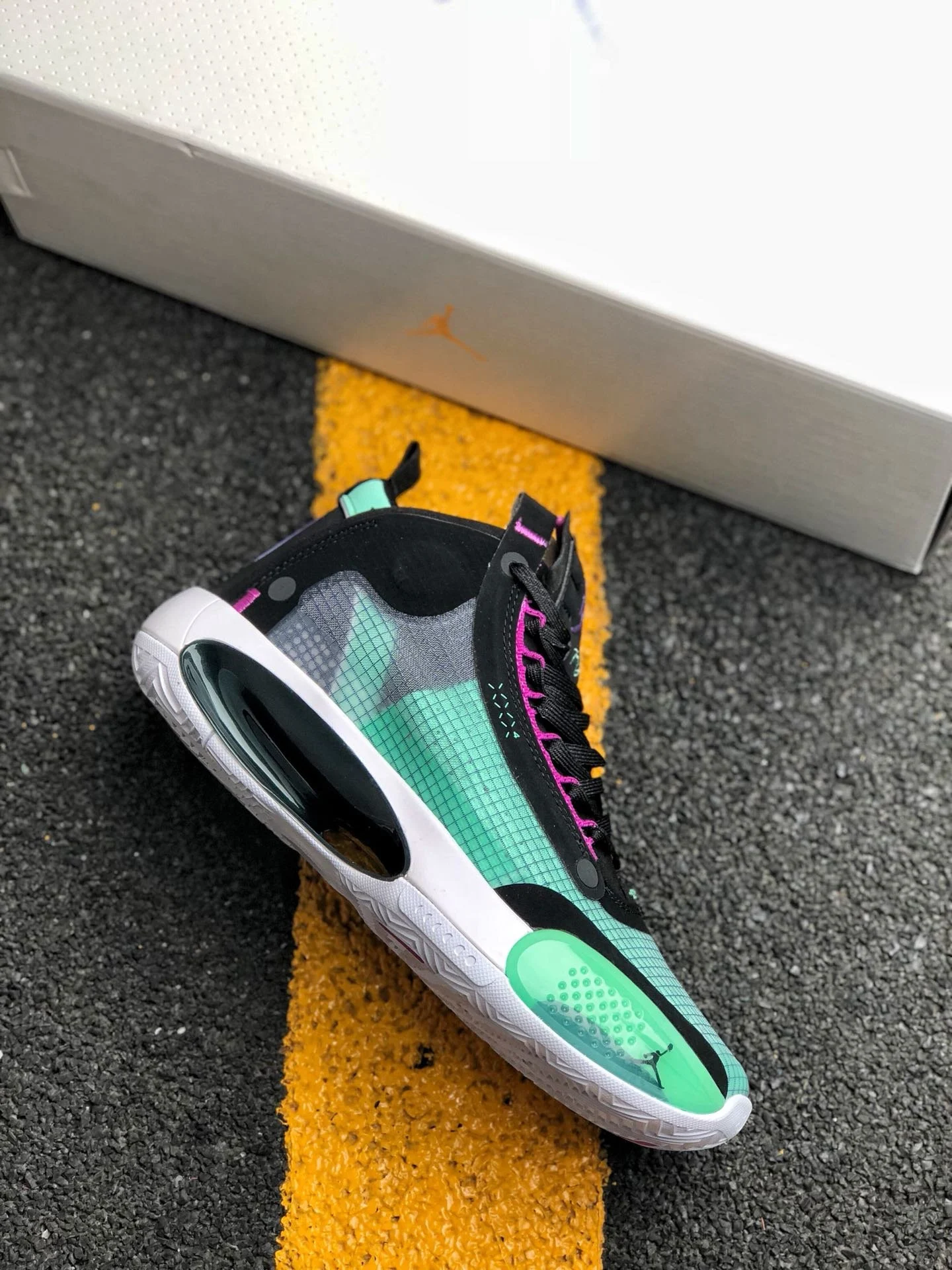 Air Jordan 34 Blue Void Green Glow-Black-Metallic Silver On Sale