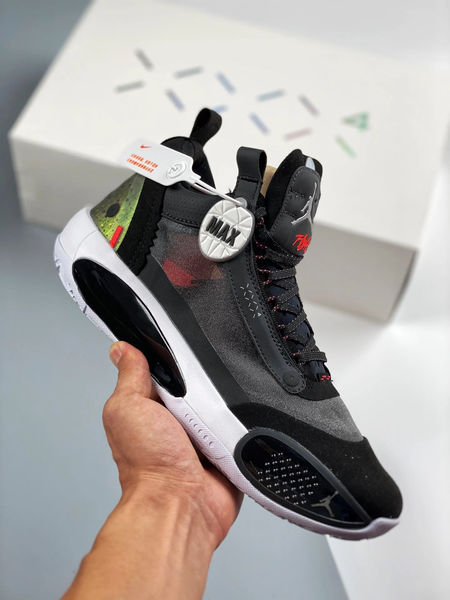 Air Jordan 34 Low Heritage Black Metallic Silver-White-Red Orbit