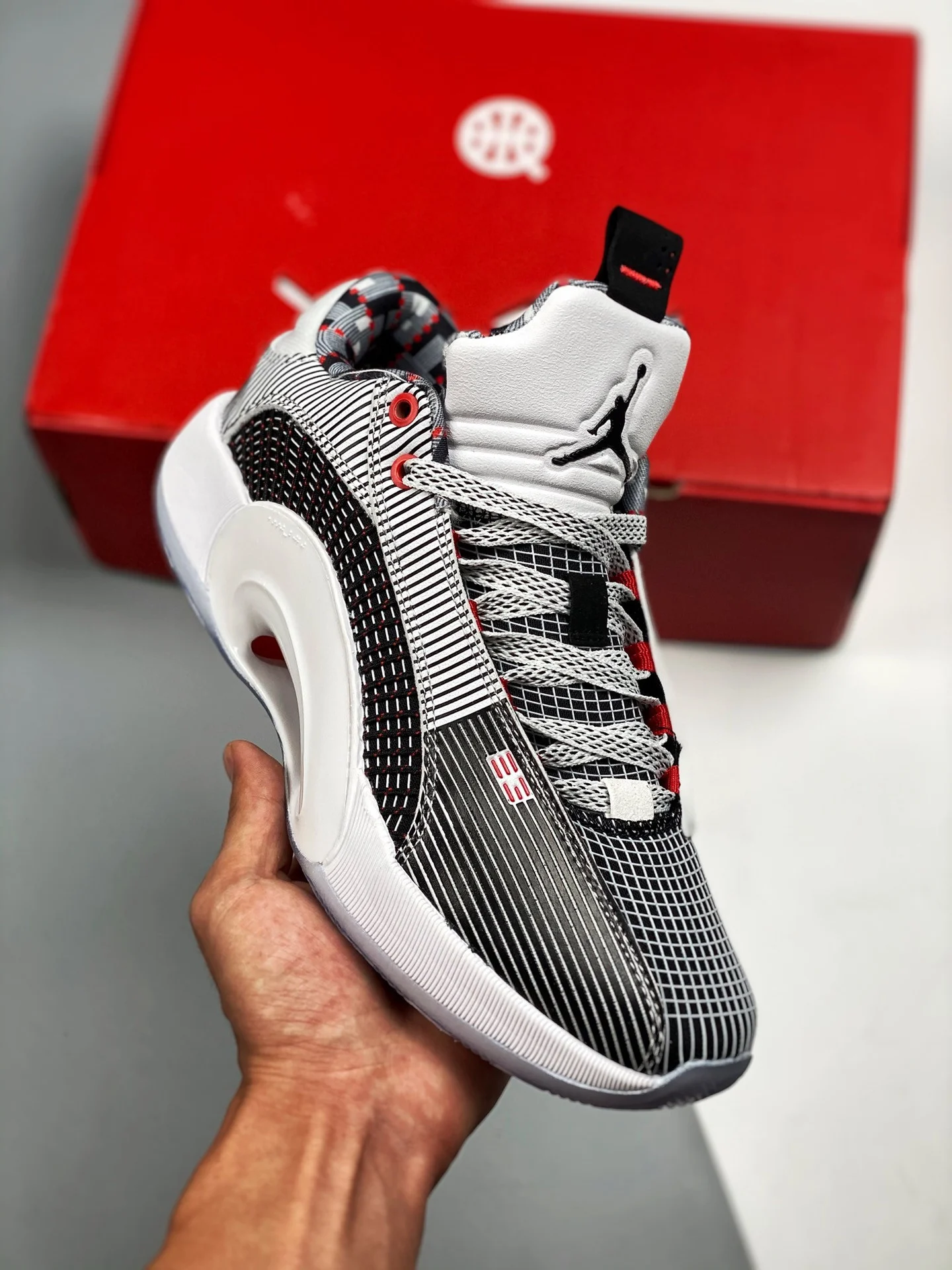 Air Jordan 35 Low Quai 54 White Black-University Red On Sale