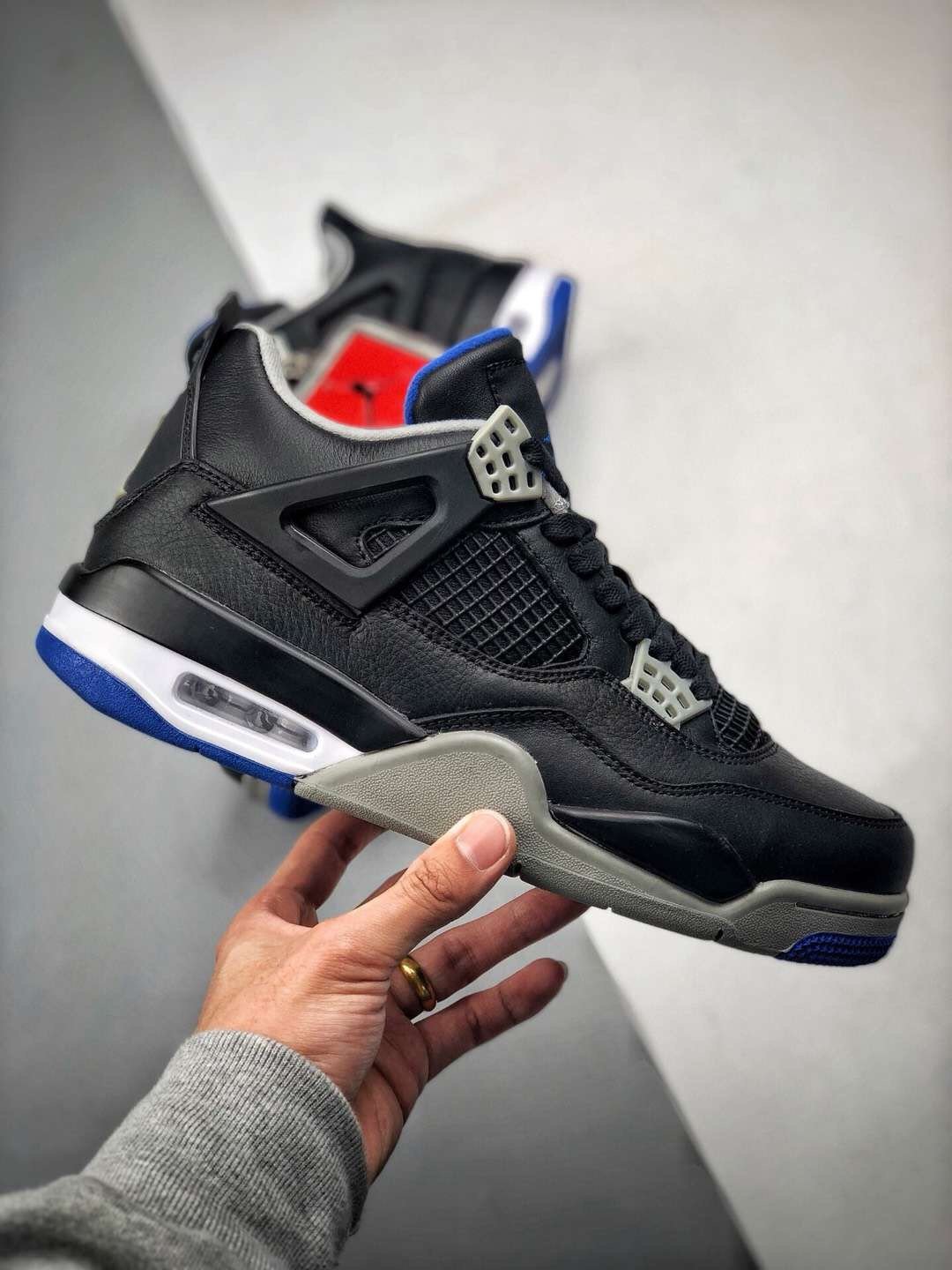 Air Jordan 4 Motorsport Away Black Game Royal-Matte Silver-White For Sale