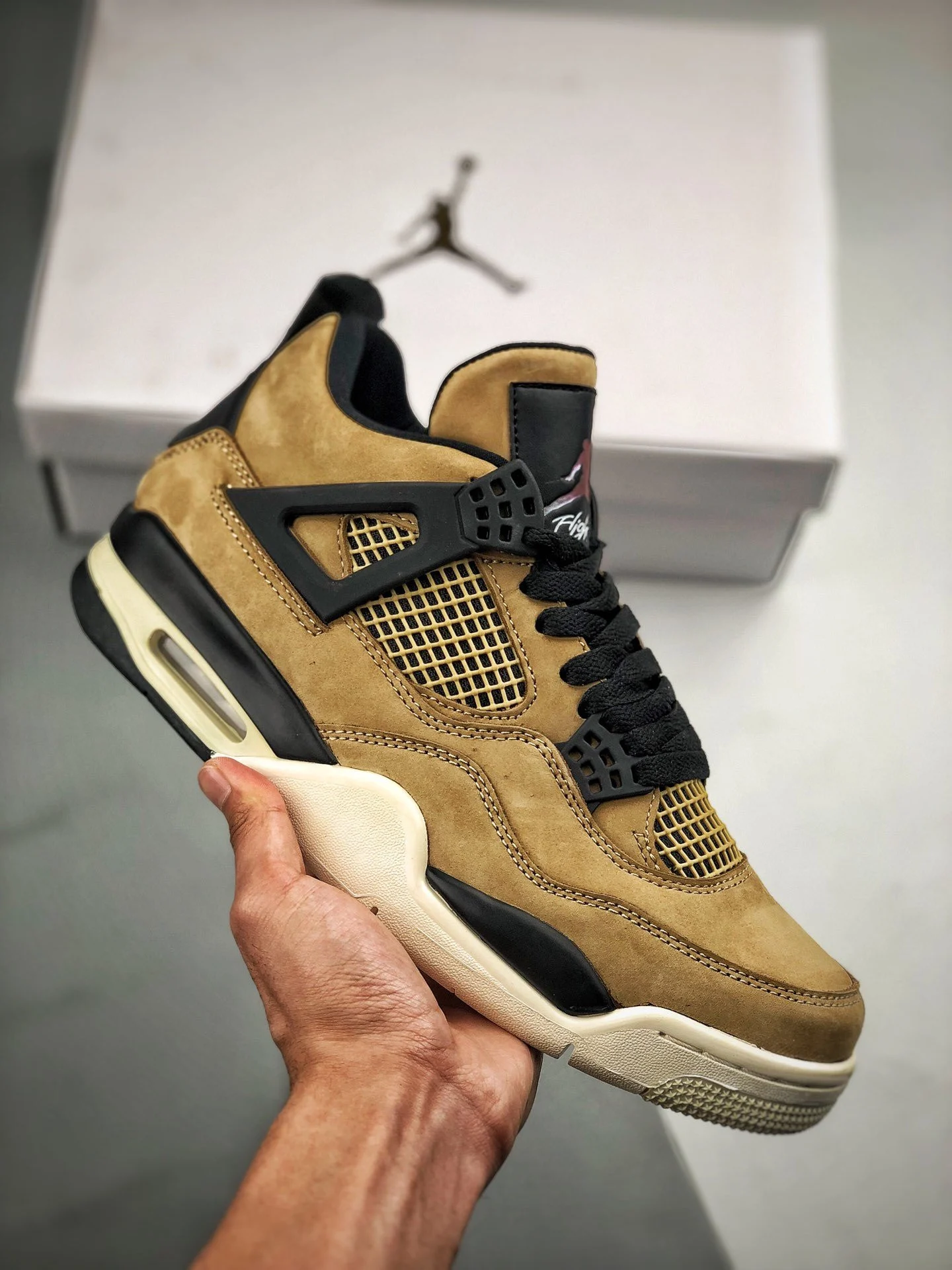 Air Jordan 4 Mushroom Black-Fossil-Pale Ivory For Sale