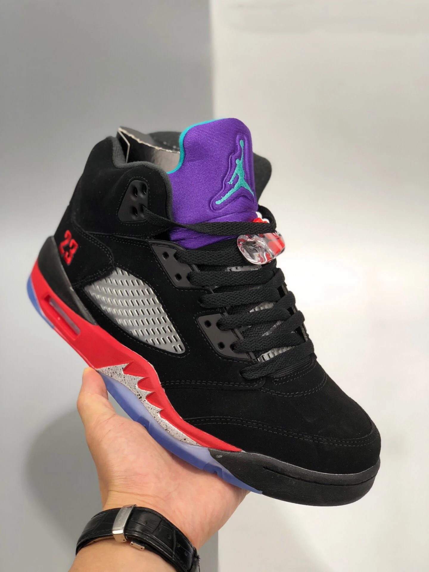 Air Jordan 5 Top 3 Black Fire Red-Grape Ice-New Emerald For Sale