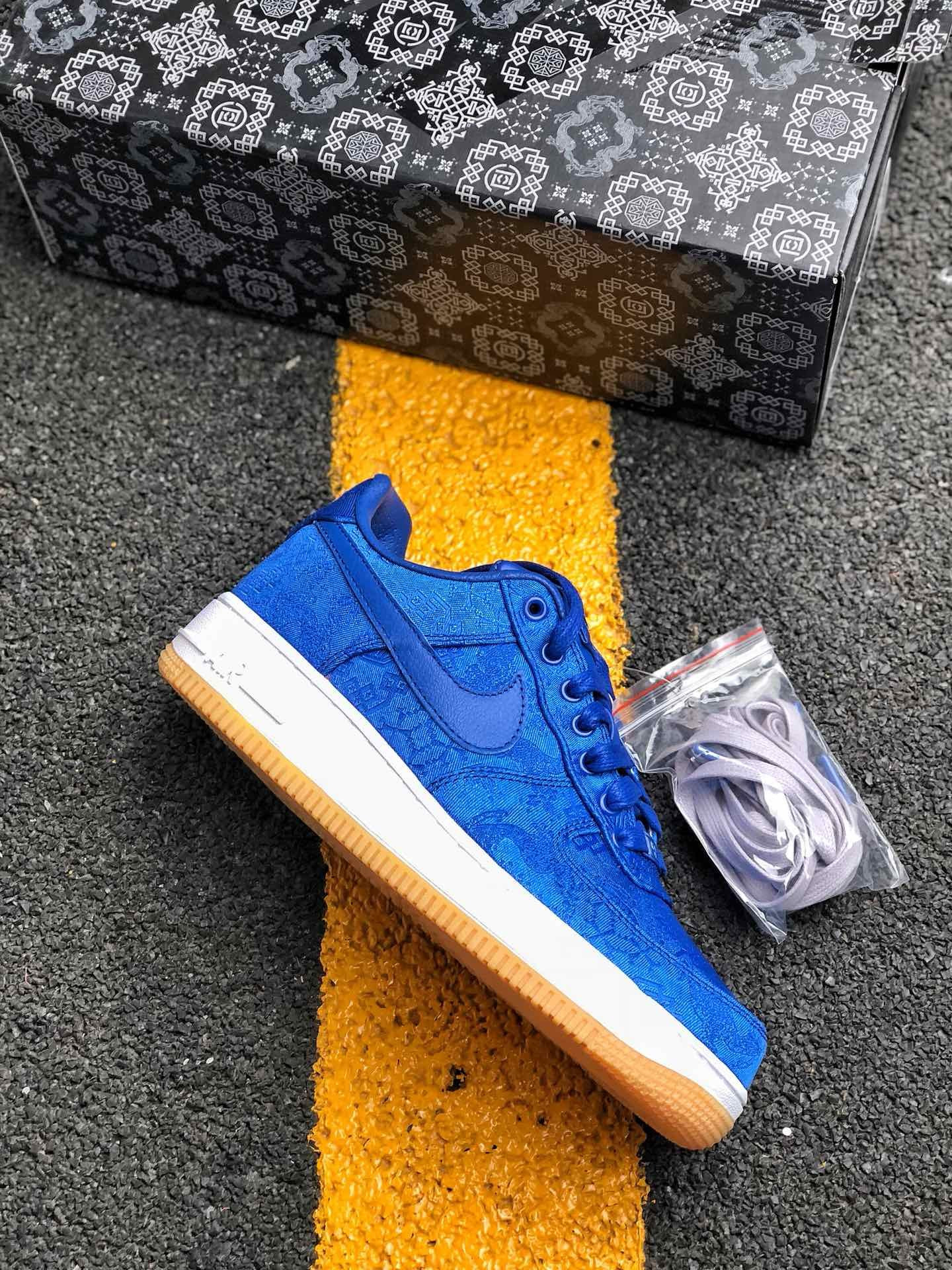 Clot x Nike Air Force 1 PRM Game Royal White-Gum Light Brown For Sale