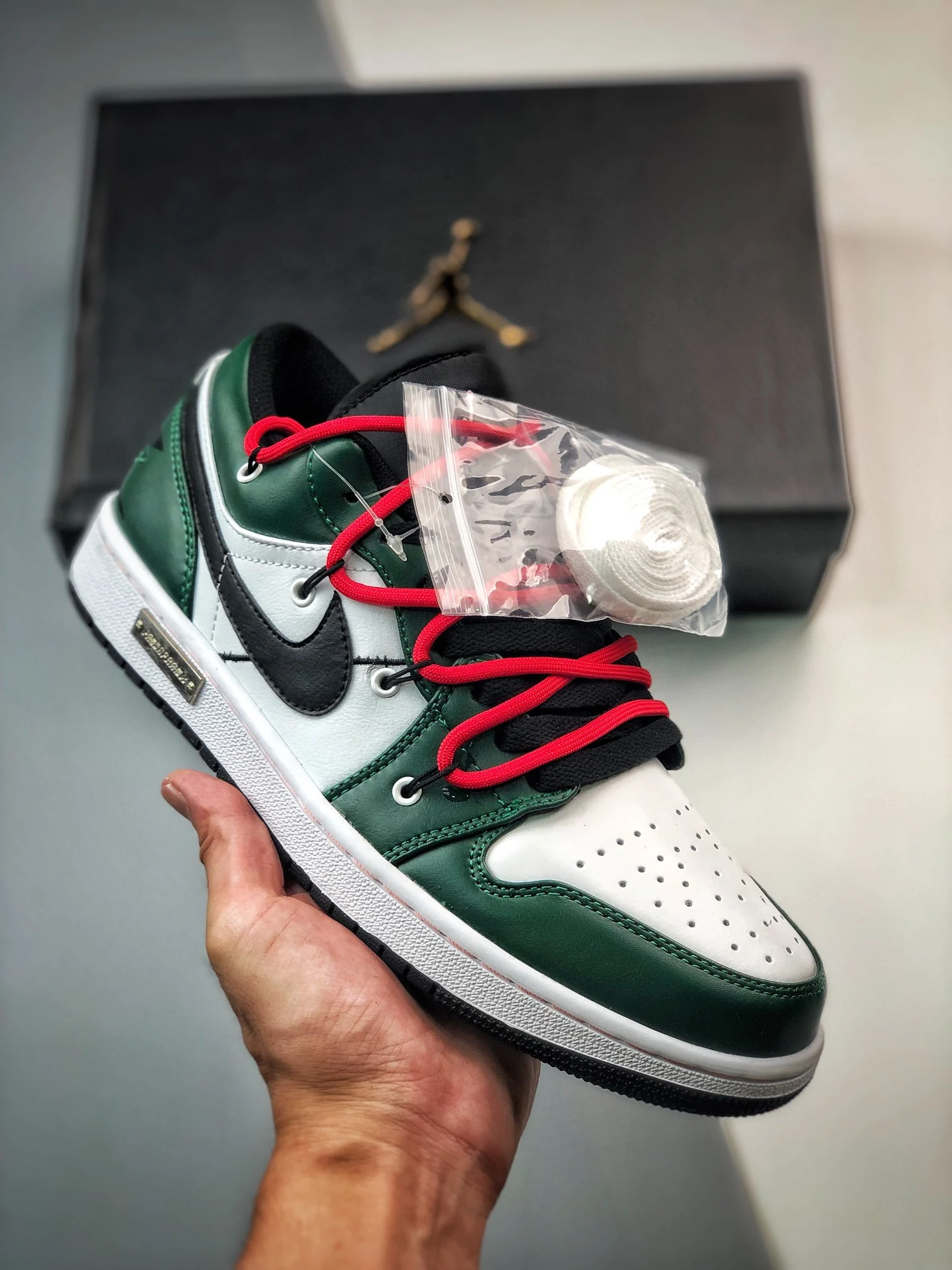 Custom Air Jordan 1 Low Pine Green White Black For Sale