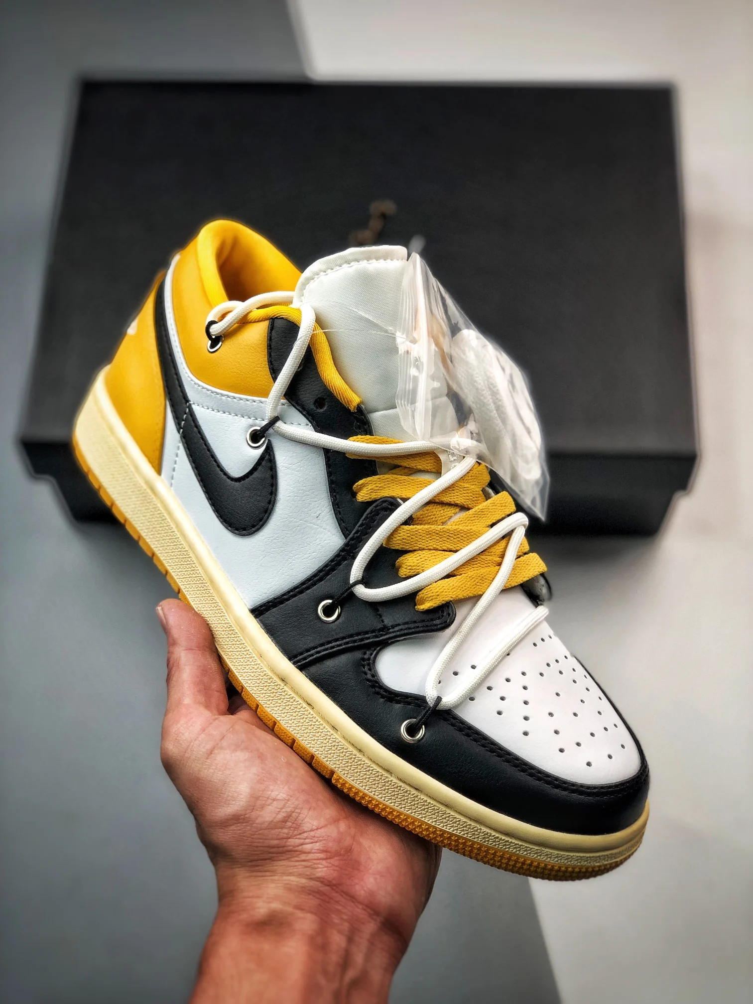 Custom Air Jordan 1 Low White Black Yellow For Sale