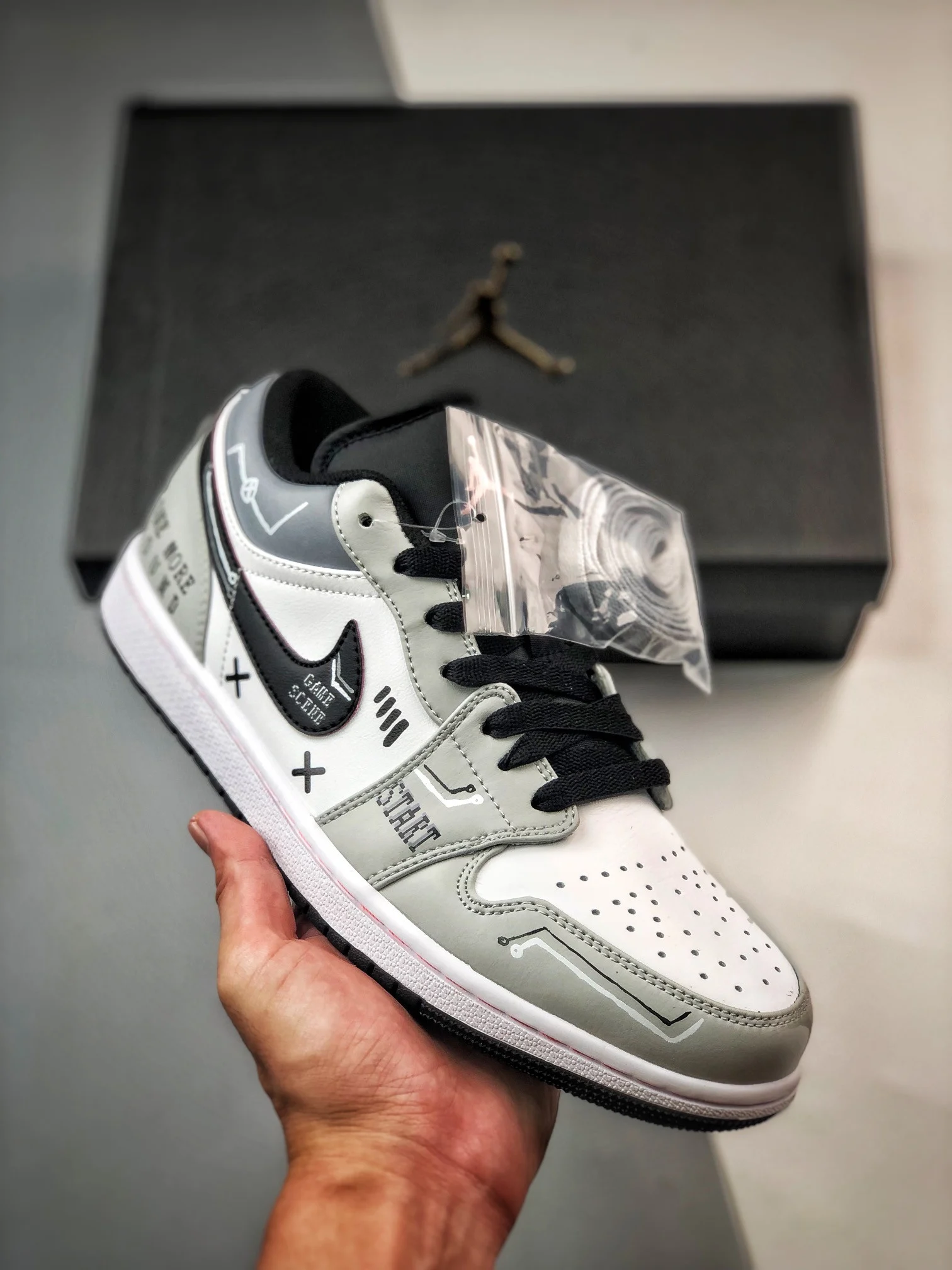 Custom Air Jordan 1 Low White Grey Black For Sale