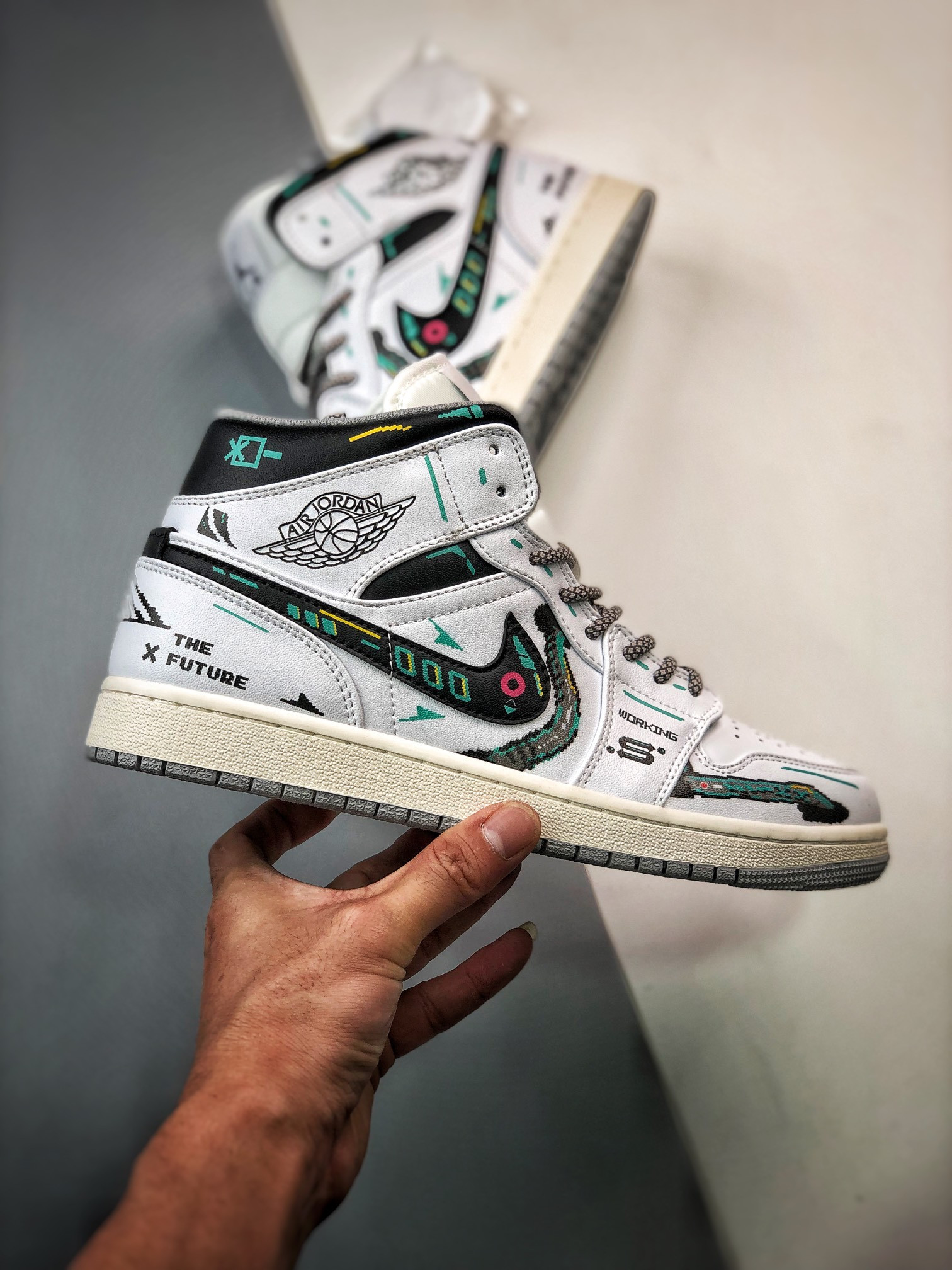 Custom Air Jordan 1 Mid The Future White Black For Sale