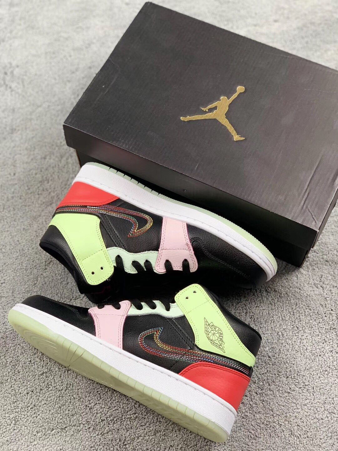 Glow in the Dark Air Jordan 1 Mid GS Pink Yellow Crimson For Sale