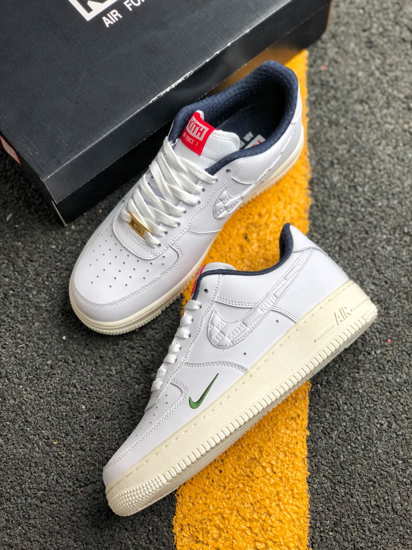 Kith x Nike Air Force 1 Low White University Red-Metallic Gold For Sale