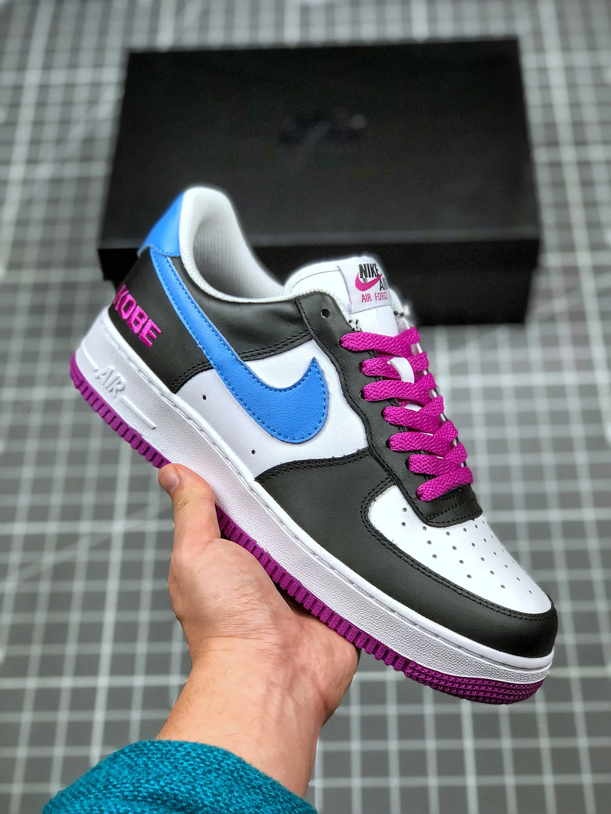 Kobe x Nike Air Force 1 Low Black White-Purpe-Blue For Sale