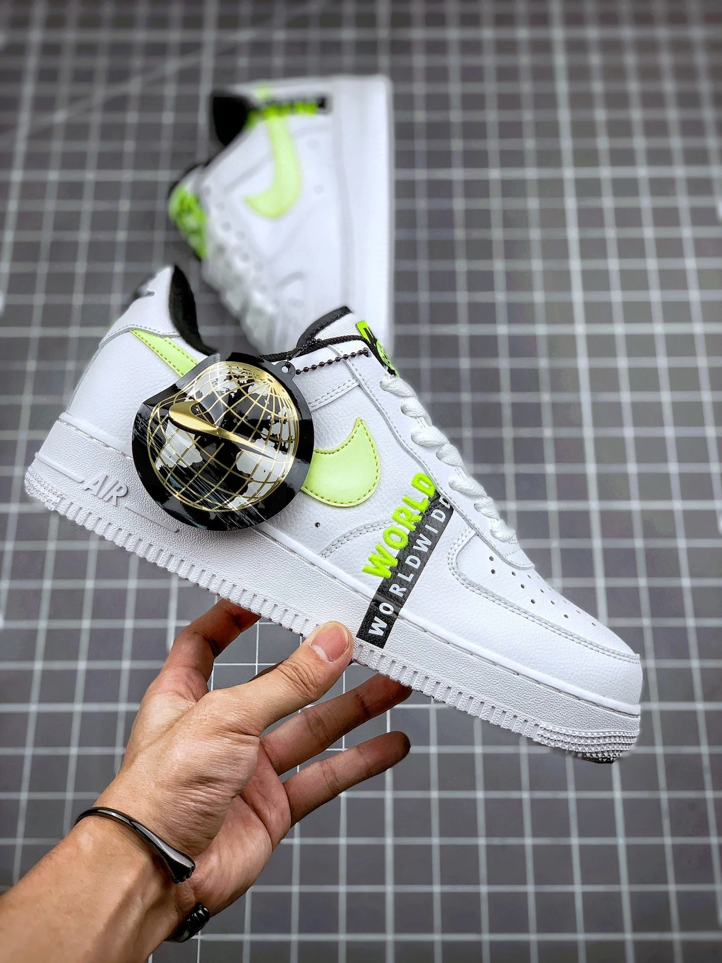 Nike Air Force 1 Worldwide White Barely Volt-Volt-Black For Sale