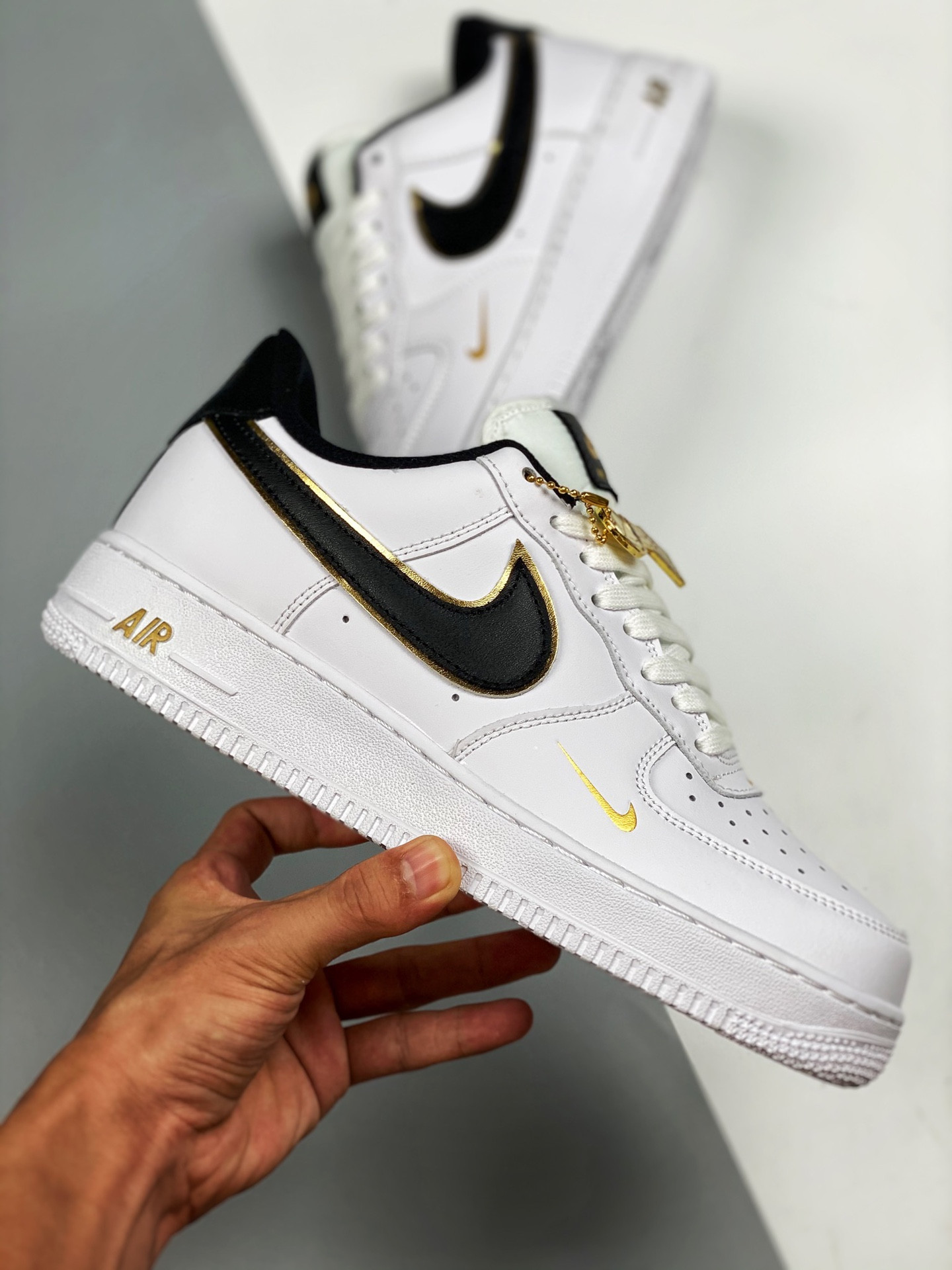 Nike Air Force 1 Double Swooshes White Black Gold For Sale