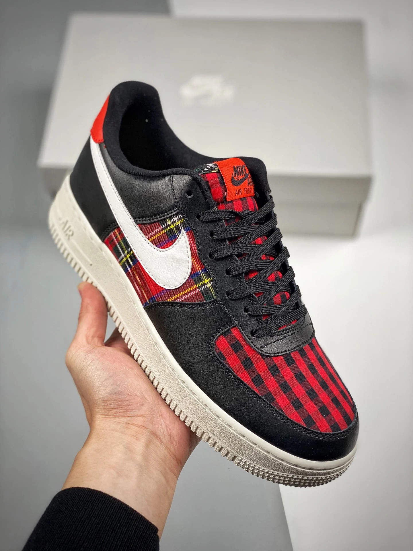 Nike Air Force 1 Low Flannel Black White-Habanero Red For Sale