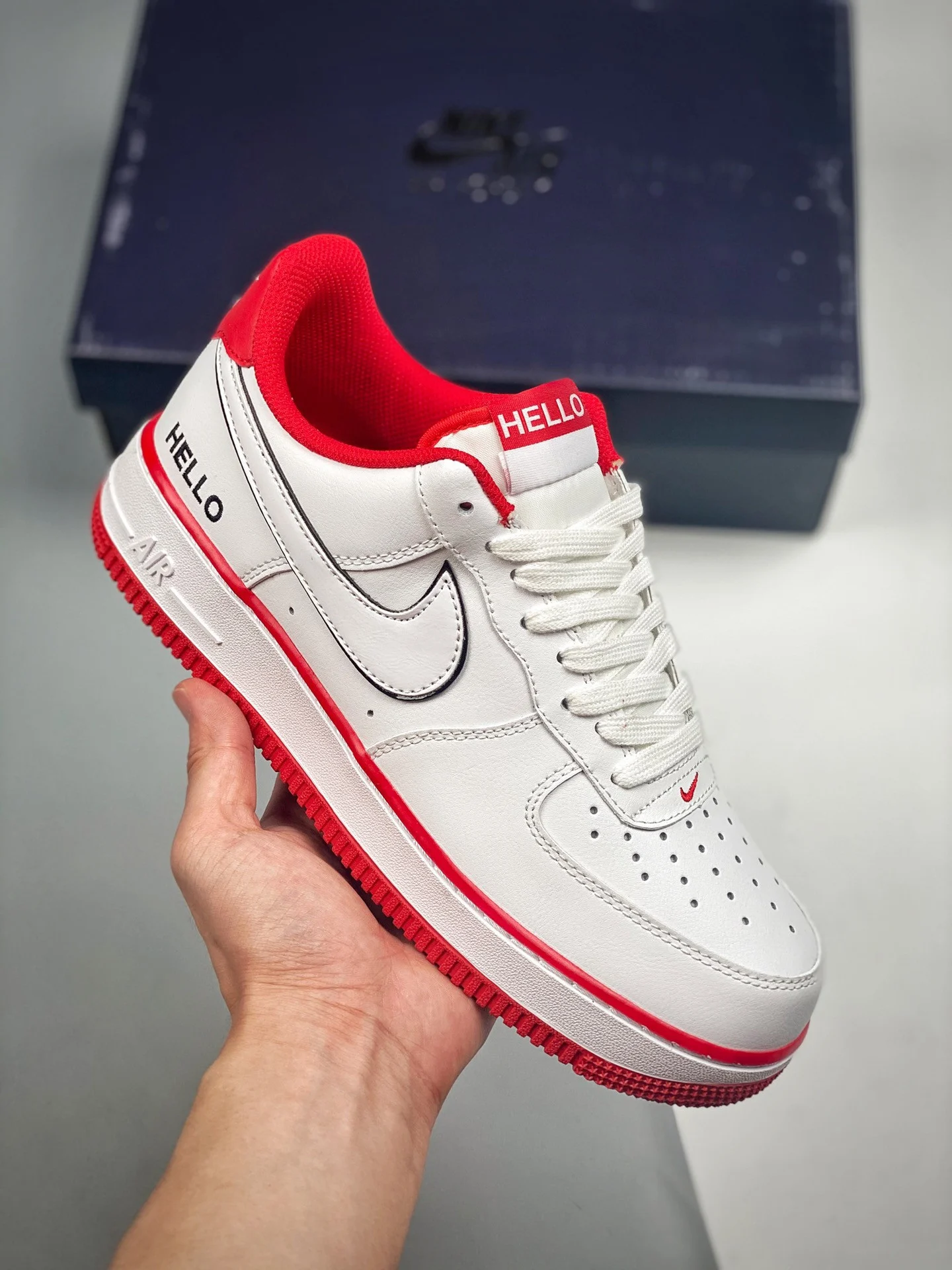 Nike Air Force 1 Low HELLO White University Red Black For Sale