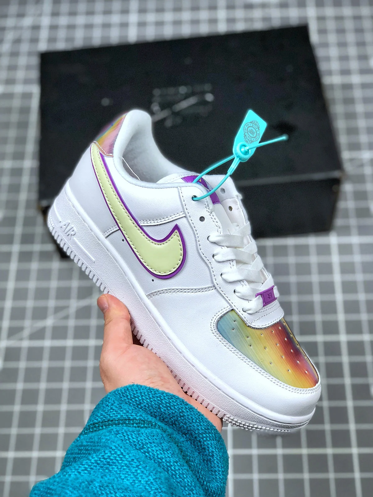 Nike Air Force 1 Low Iridescent 2020 White Barely Volt-Hyper Blue For Sale