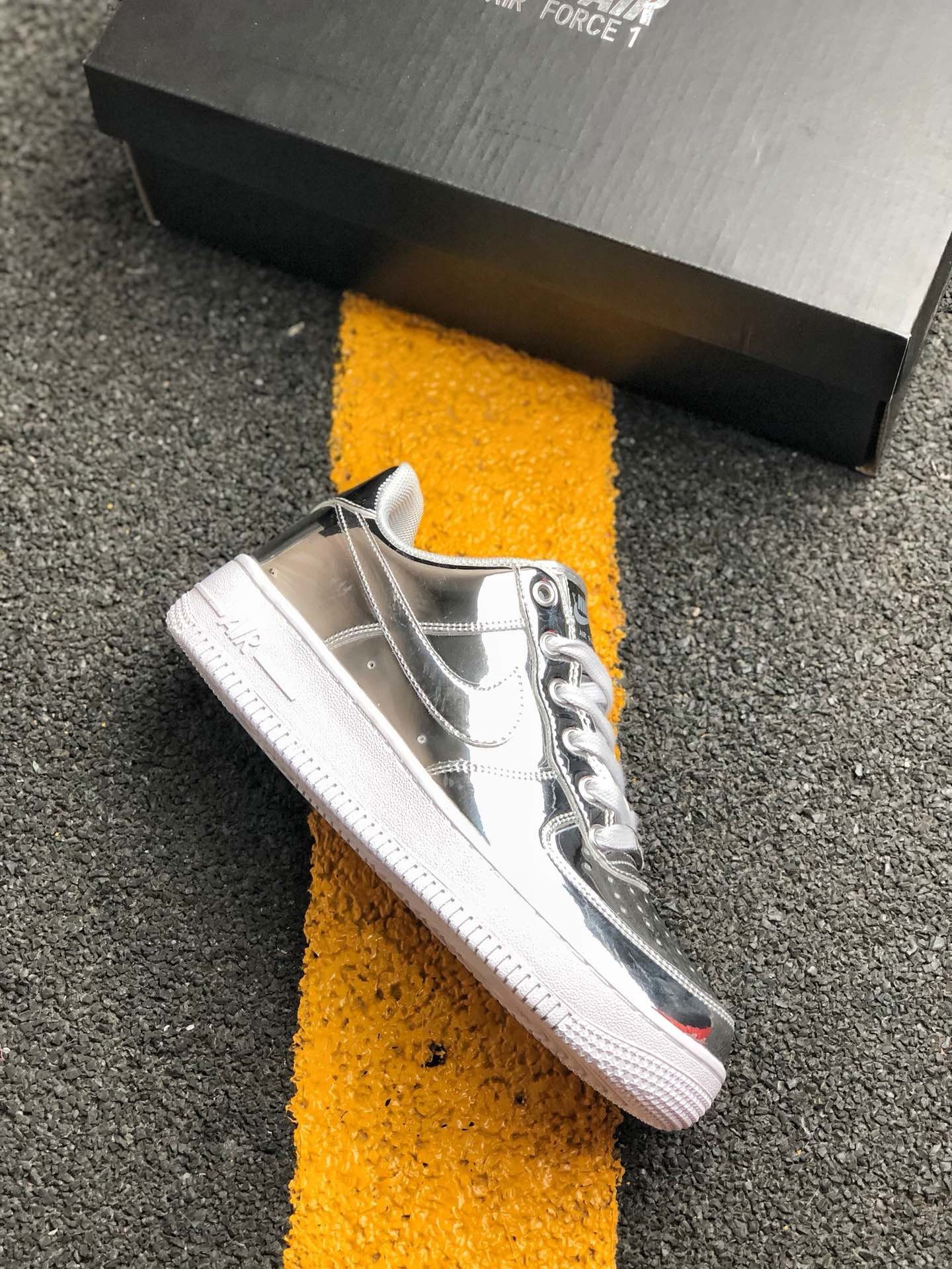 Nike Air Force 1 SP Liquid Silver Chrome Metallic Silver White For Sale