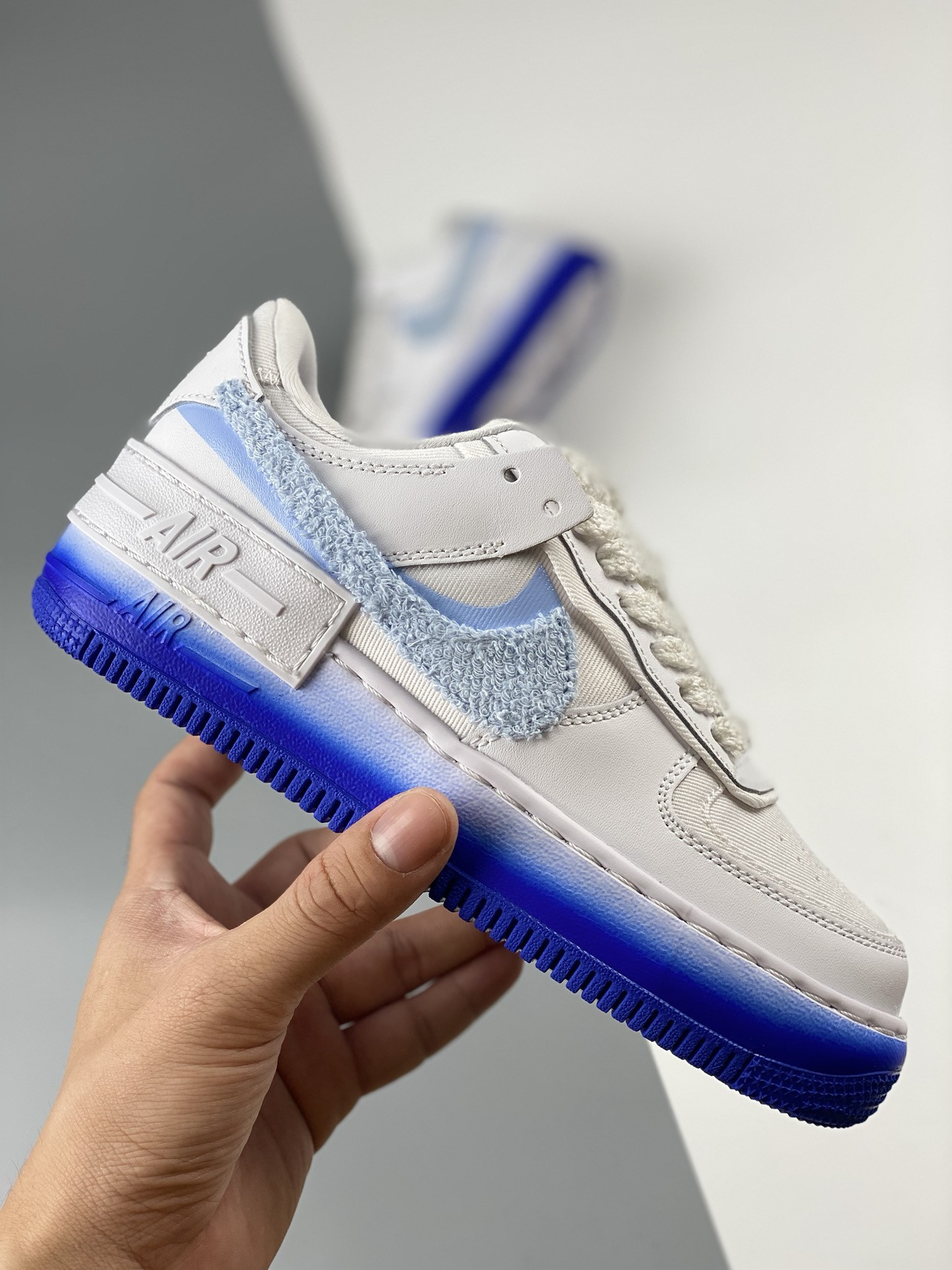 Nike Air Force 1 Shadow Chenille White Blue Tint Pink Spell FJ4567-100 For Sale