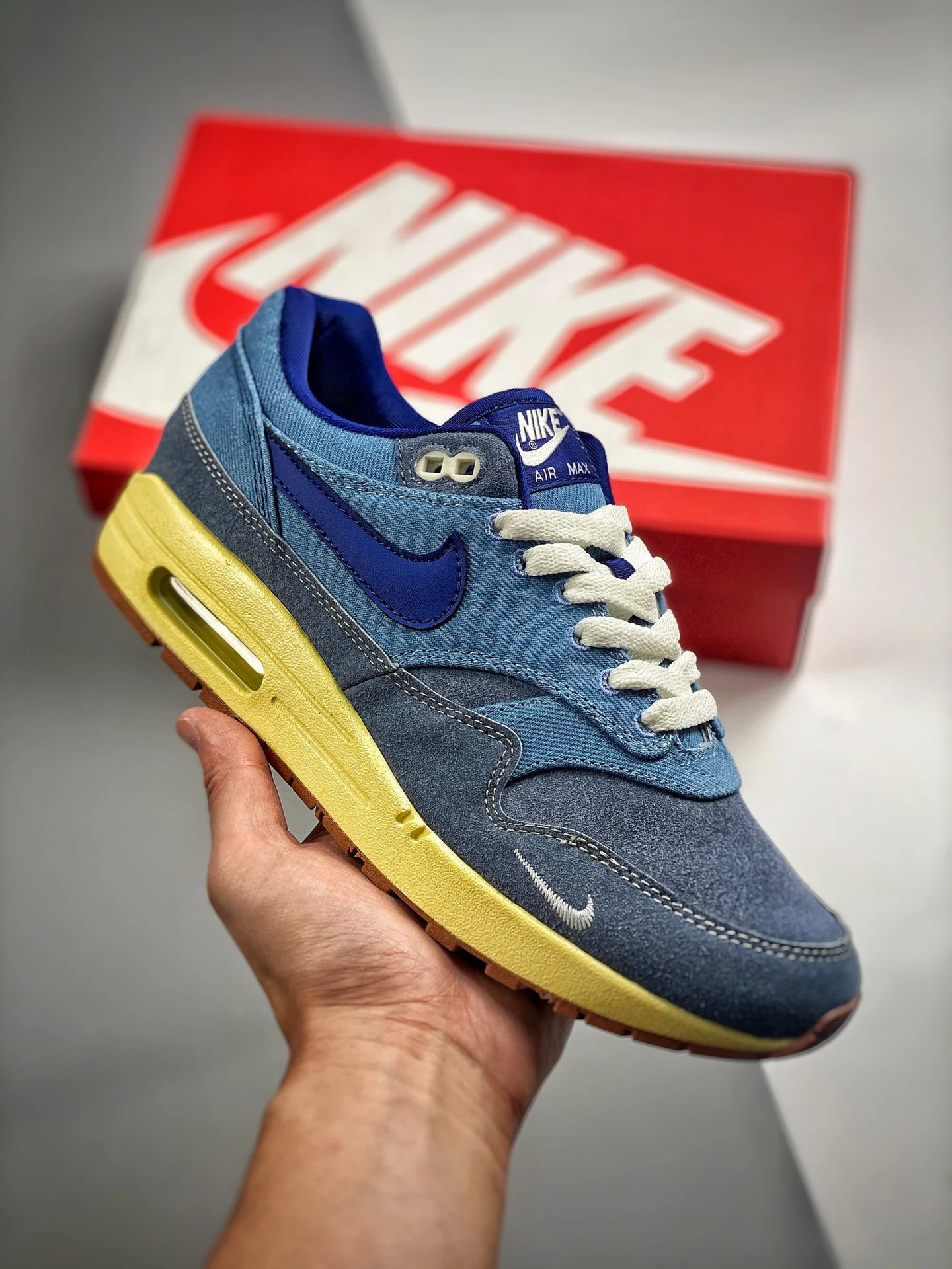 Nike Air Max 1 Dirty Denim Mineral Slate Blue-Lemon Wash DV3050-300 For Sale