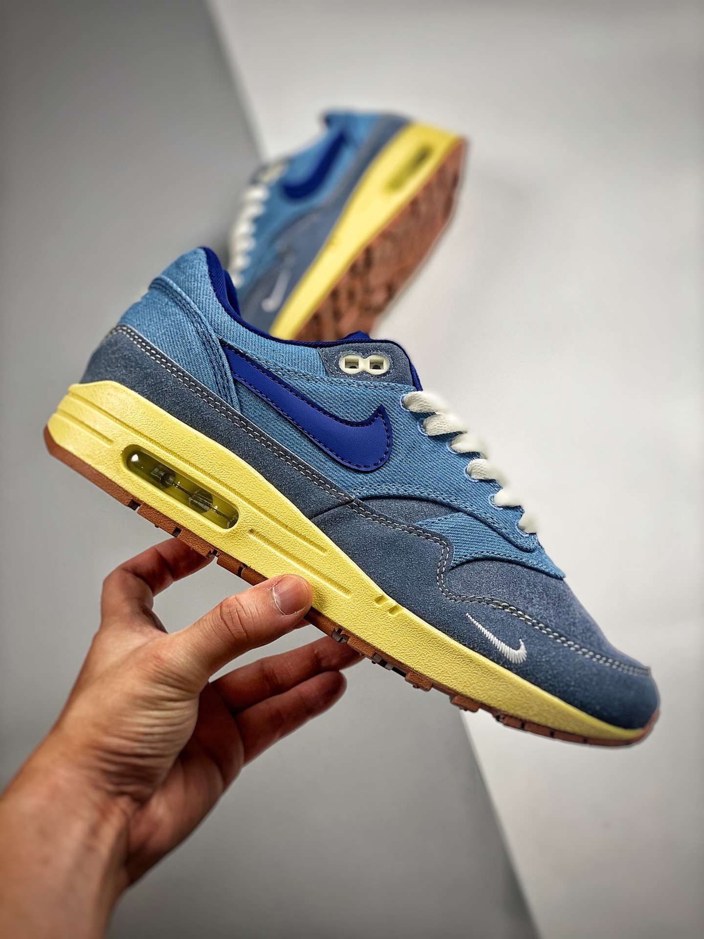 Nike Air Max 1 Dirty Denim Mineral Slate Blue-Lemon Wash DV3050-300 For Sale