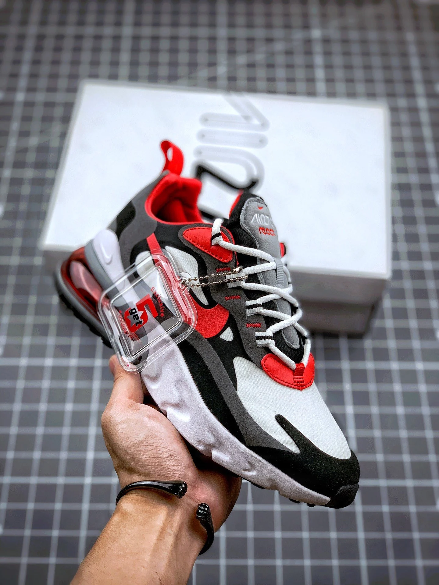 Nike Air Max 270 React Black White-Iron Grey-University Red For Sale