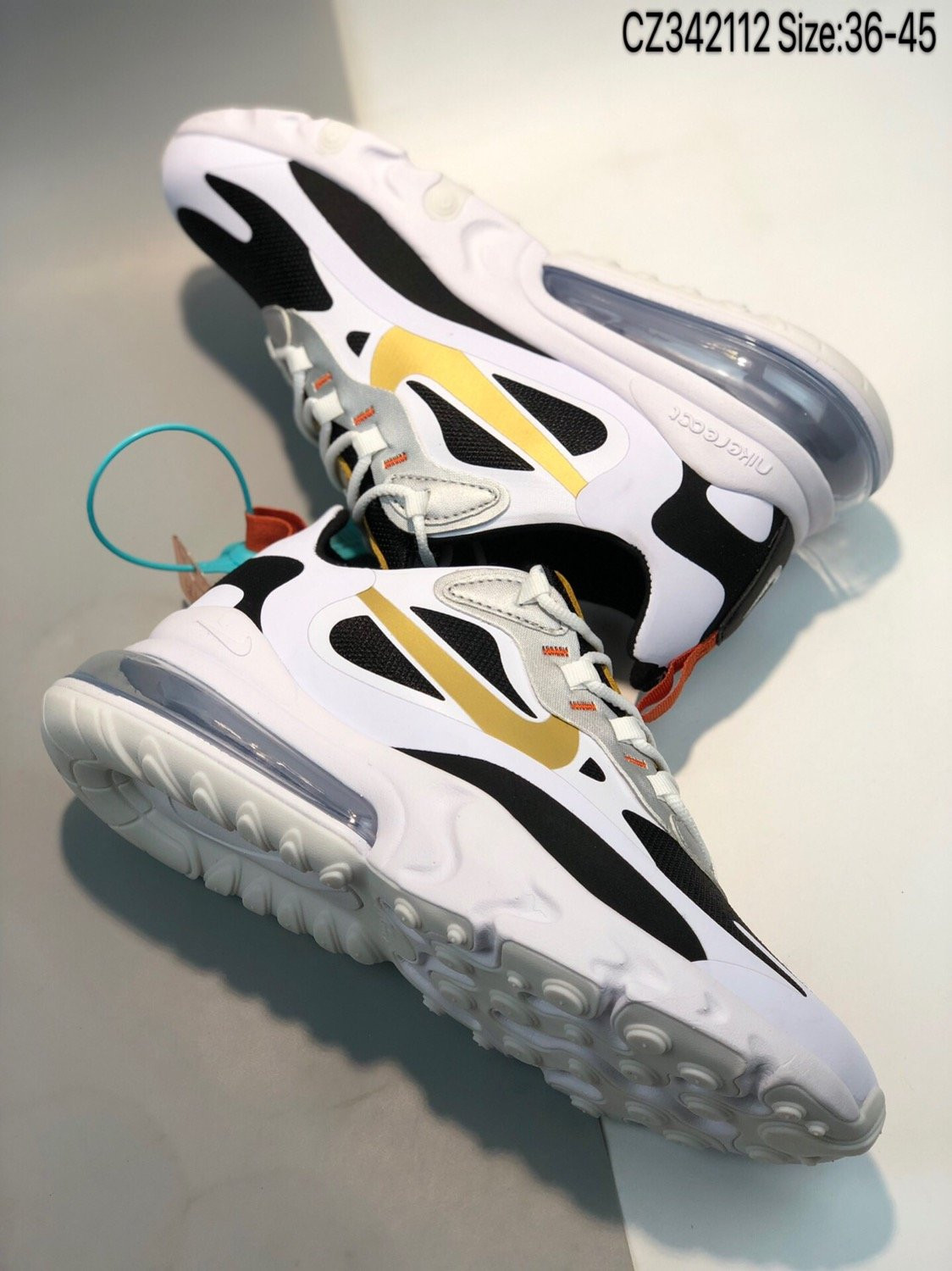 Nike Air Max 270 React Black White-Metallic Gold For Sale