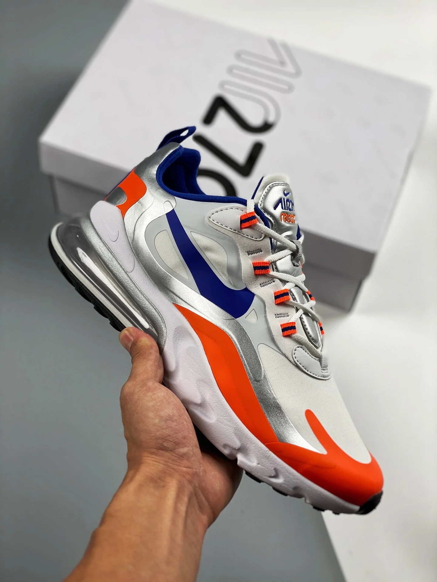 Nike Air Max 270 React Knicks White Racer Blue Flash Crimson For Sale