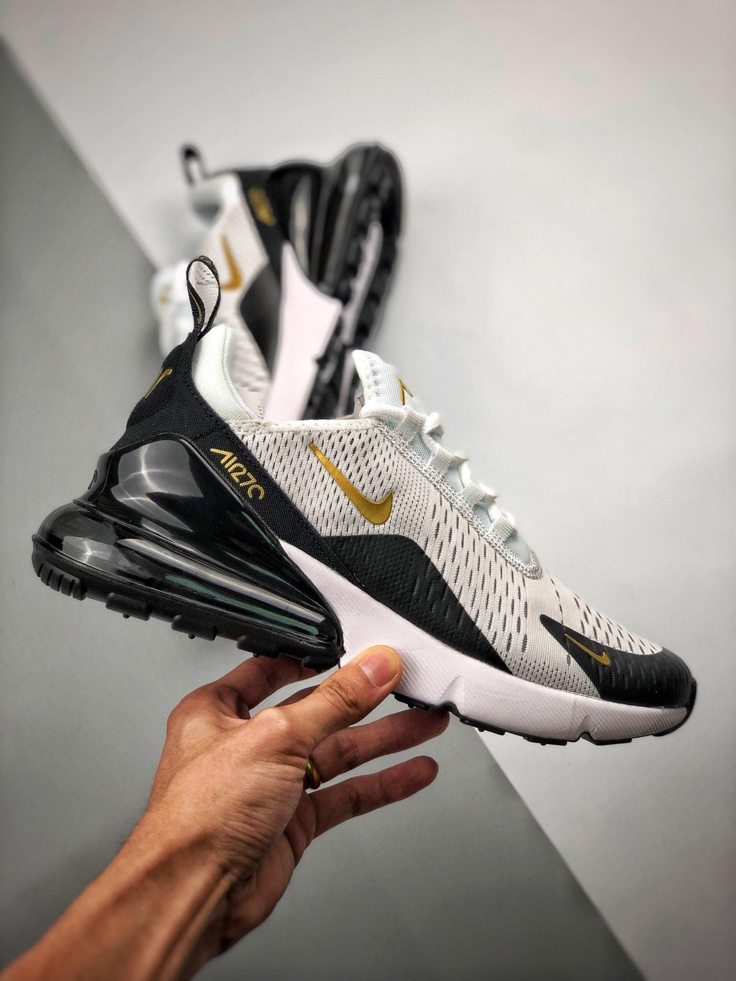 Nike Air Max 270 White Metallic Gold Black For Sale