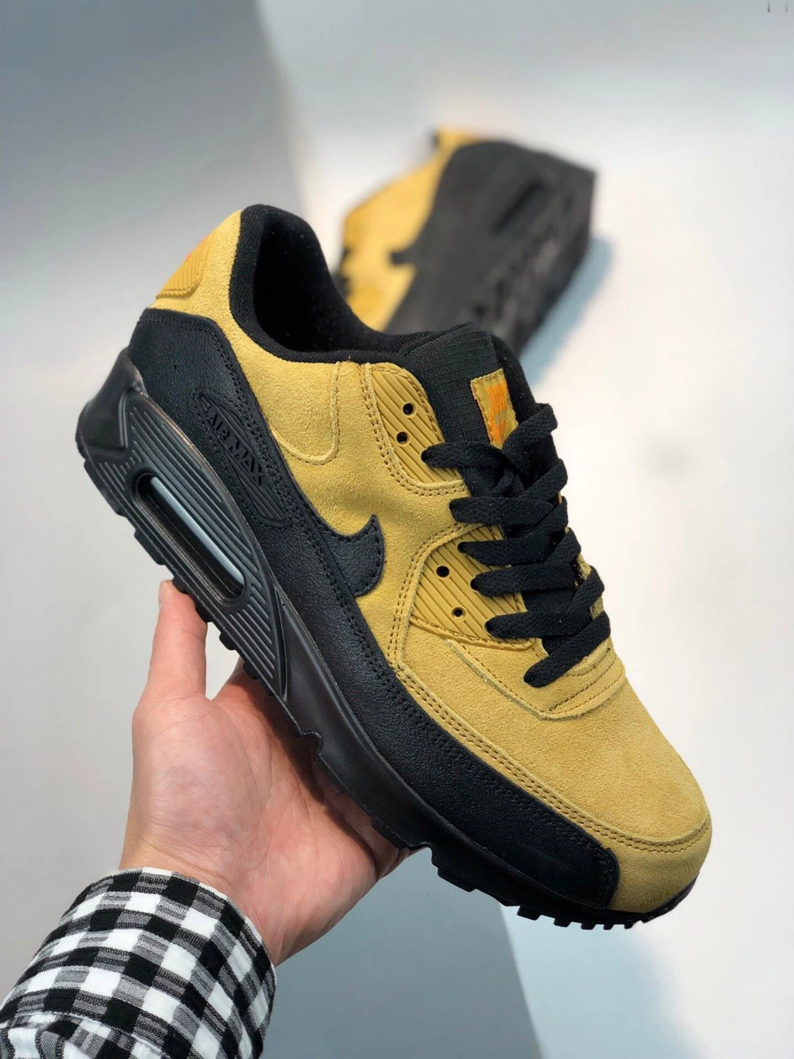 Nike Air Max 90 Essential Black Wheat Gold-University Red For Sale