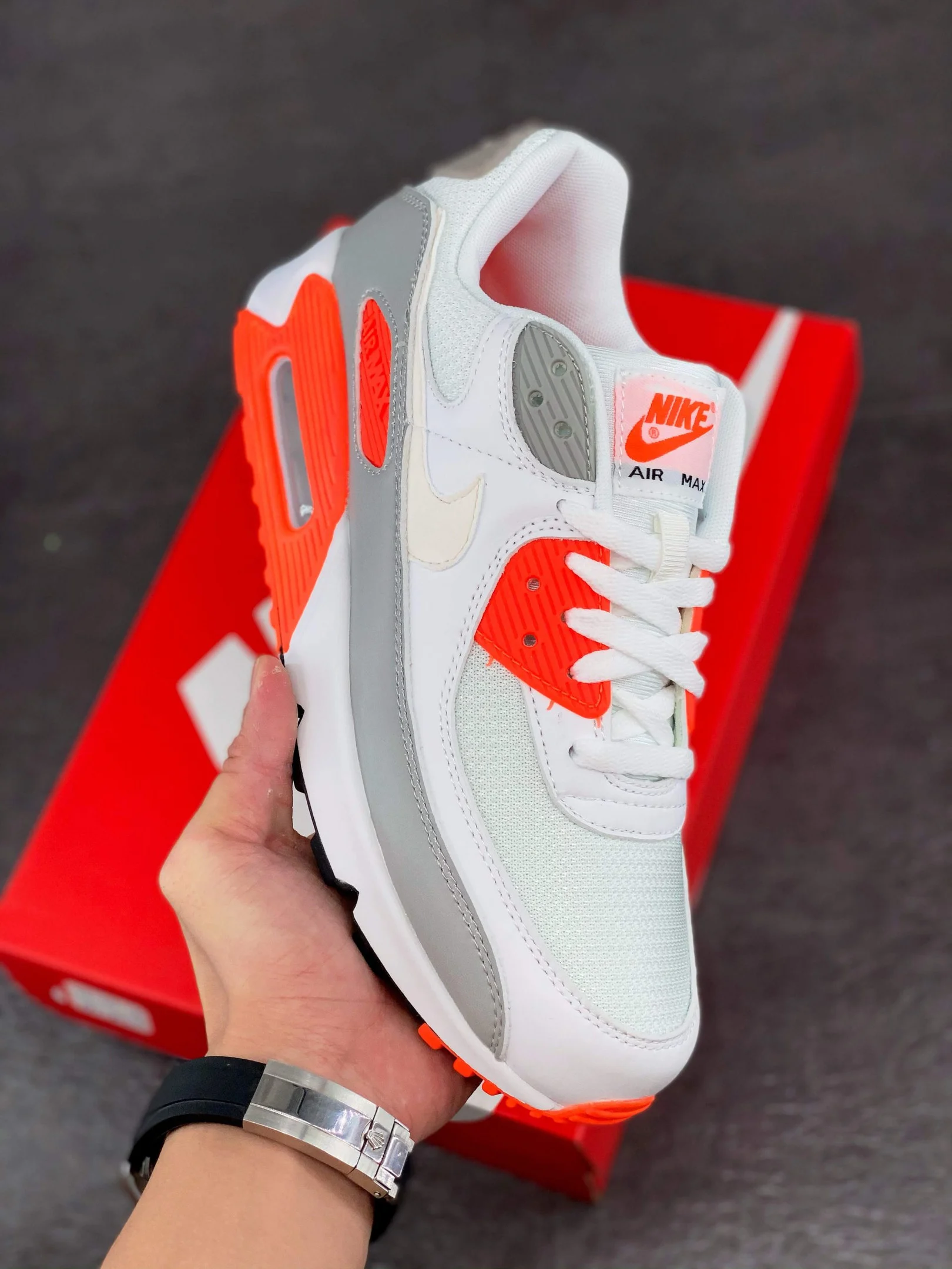 Nike Air Max 90 White Hyper Orange-Light Smoke Grey For Sale