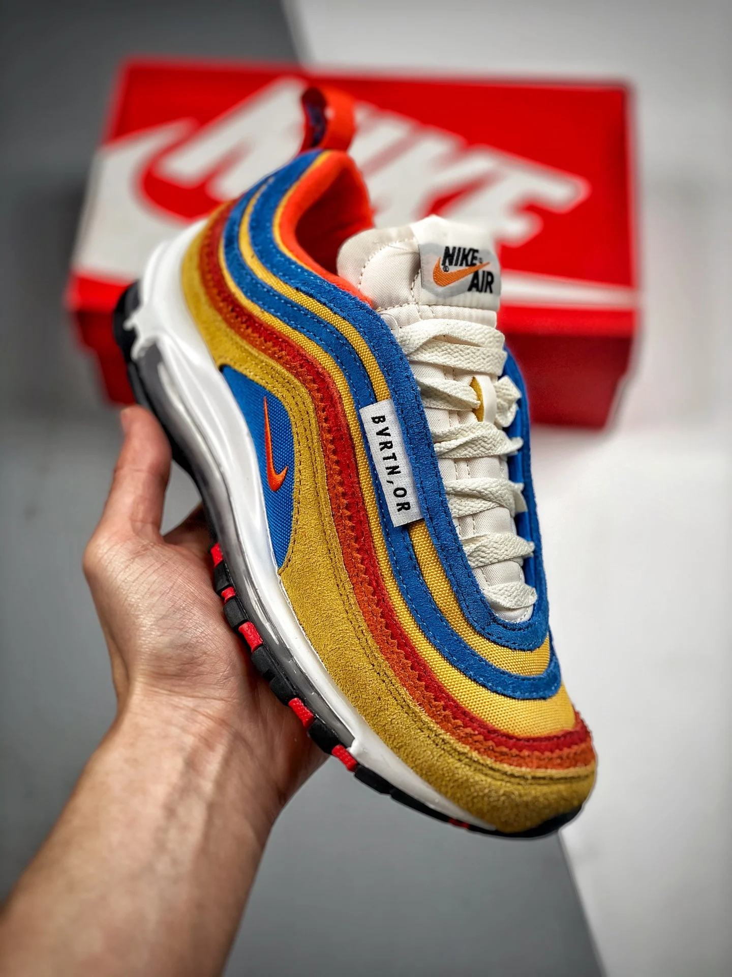 Nike Air Max 97 Running Club Pollen Light Photo Blue University Red Orange For Sale