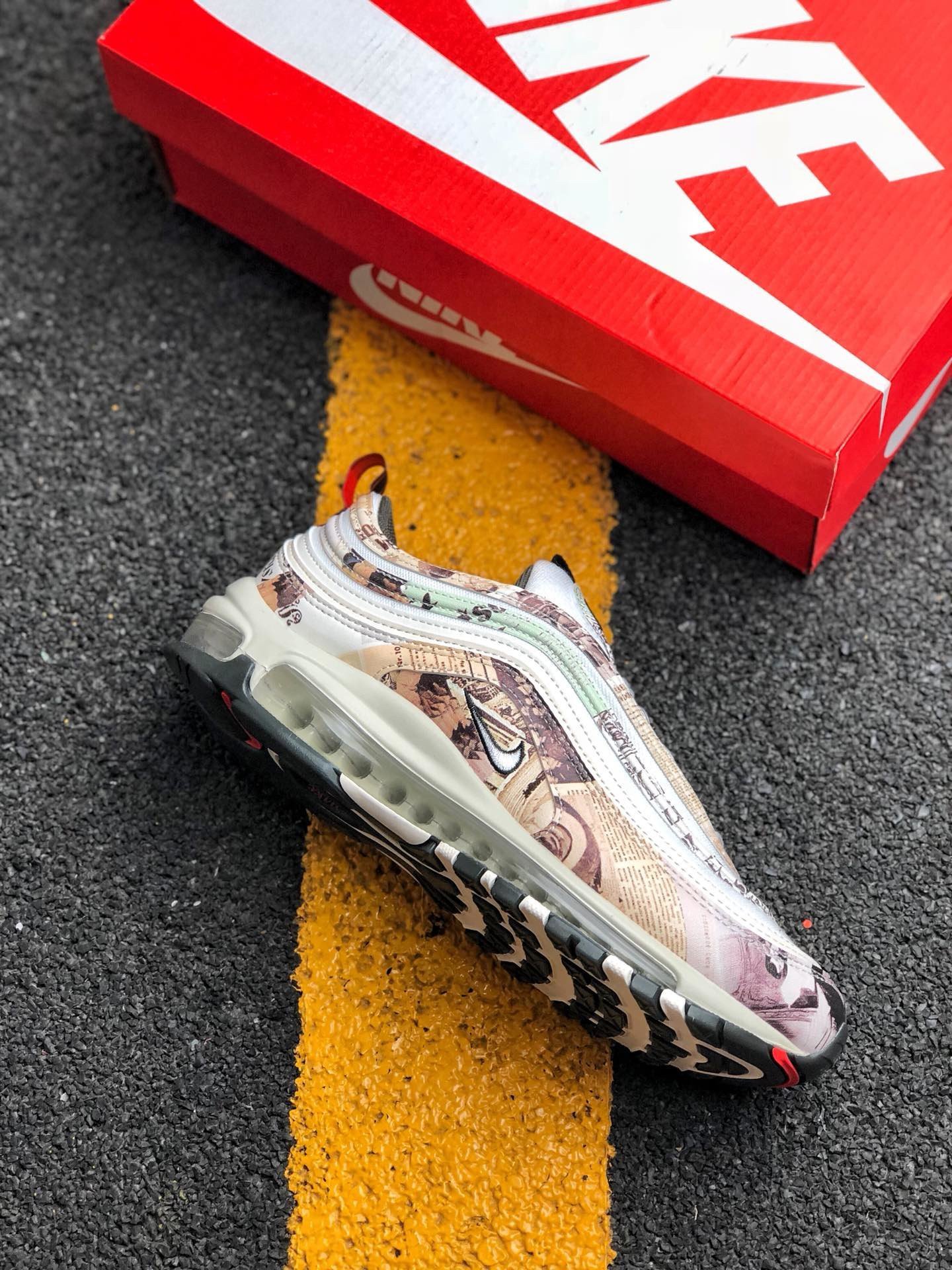 Nike Air Max 97 Newspaper Sail Black-Team Orange-White On Sale